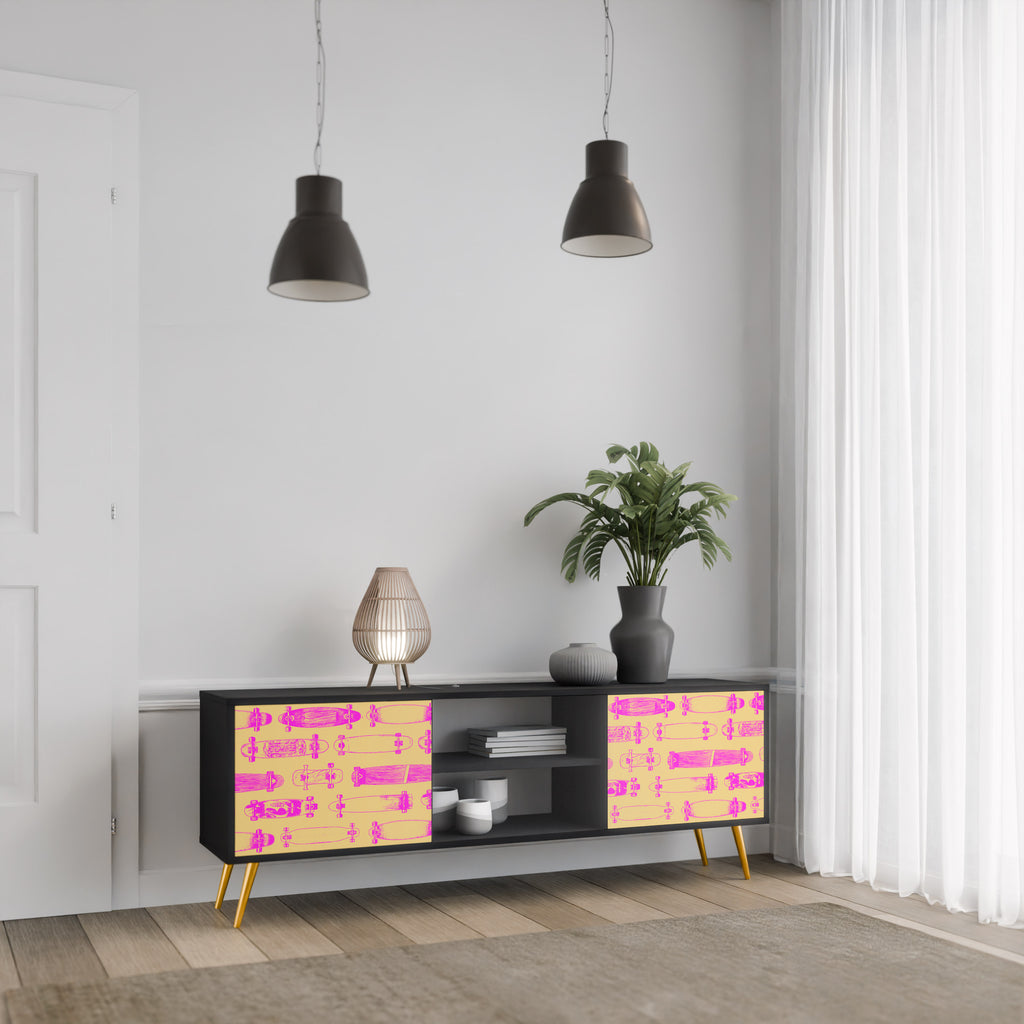 Mueble de TV de 2 puertas SKATEBOARD ARTISTRY con acabado negro