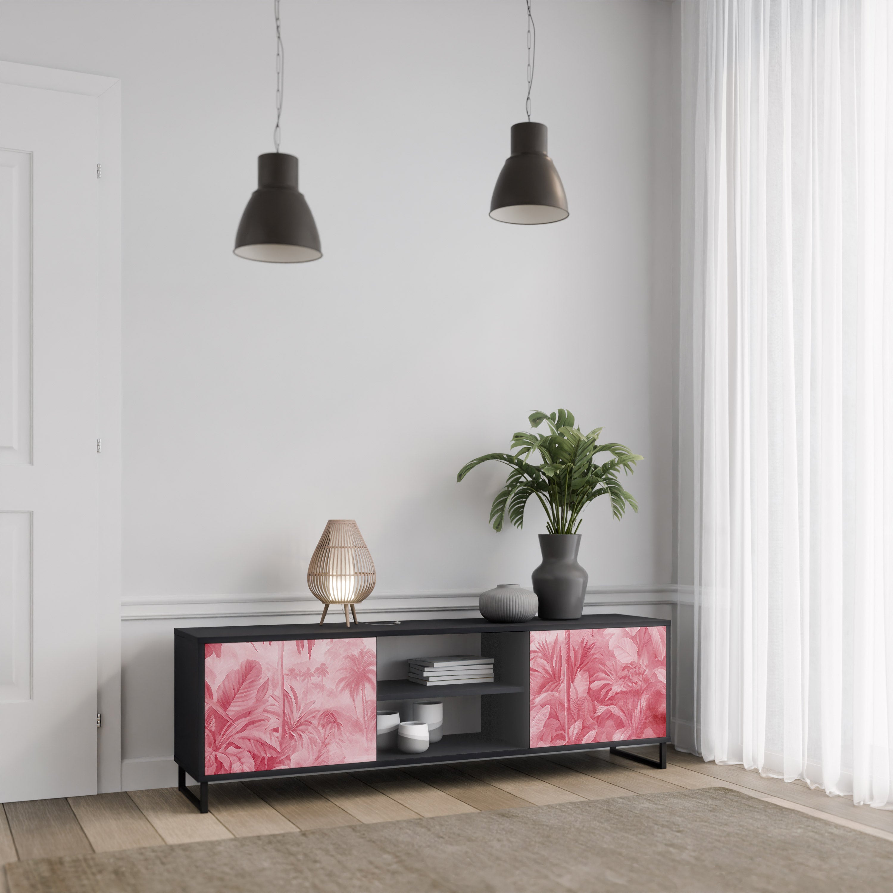 Mueble de TV SWEET TROPICS de 2 puertas con acabado negro