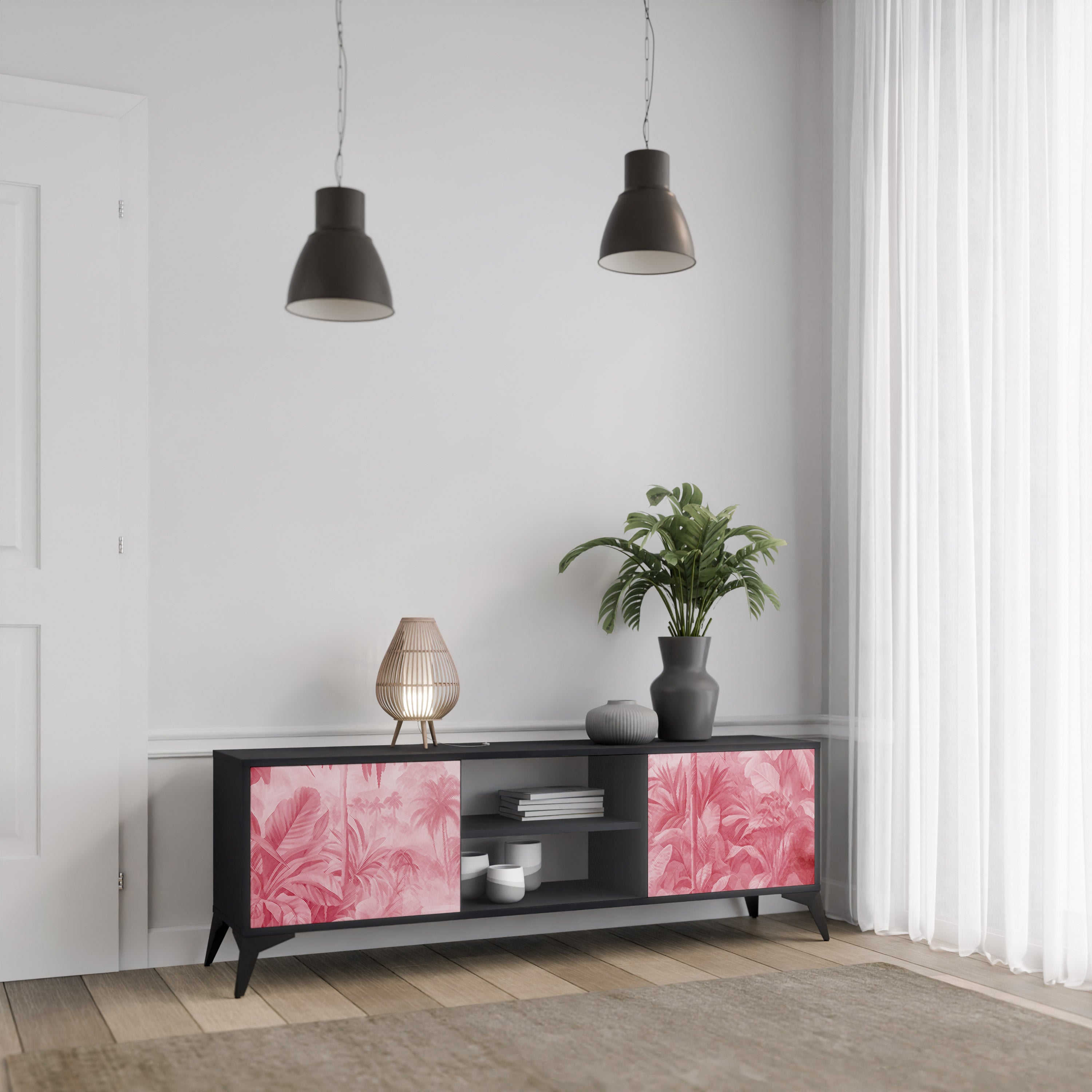 Mueble de TV SWEET TROPICS de 2 puertas con acabado negro