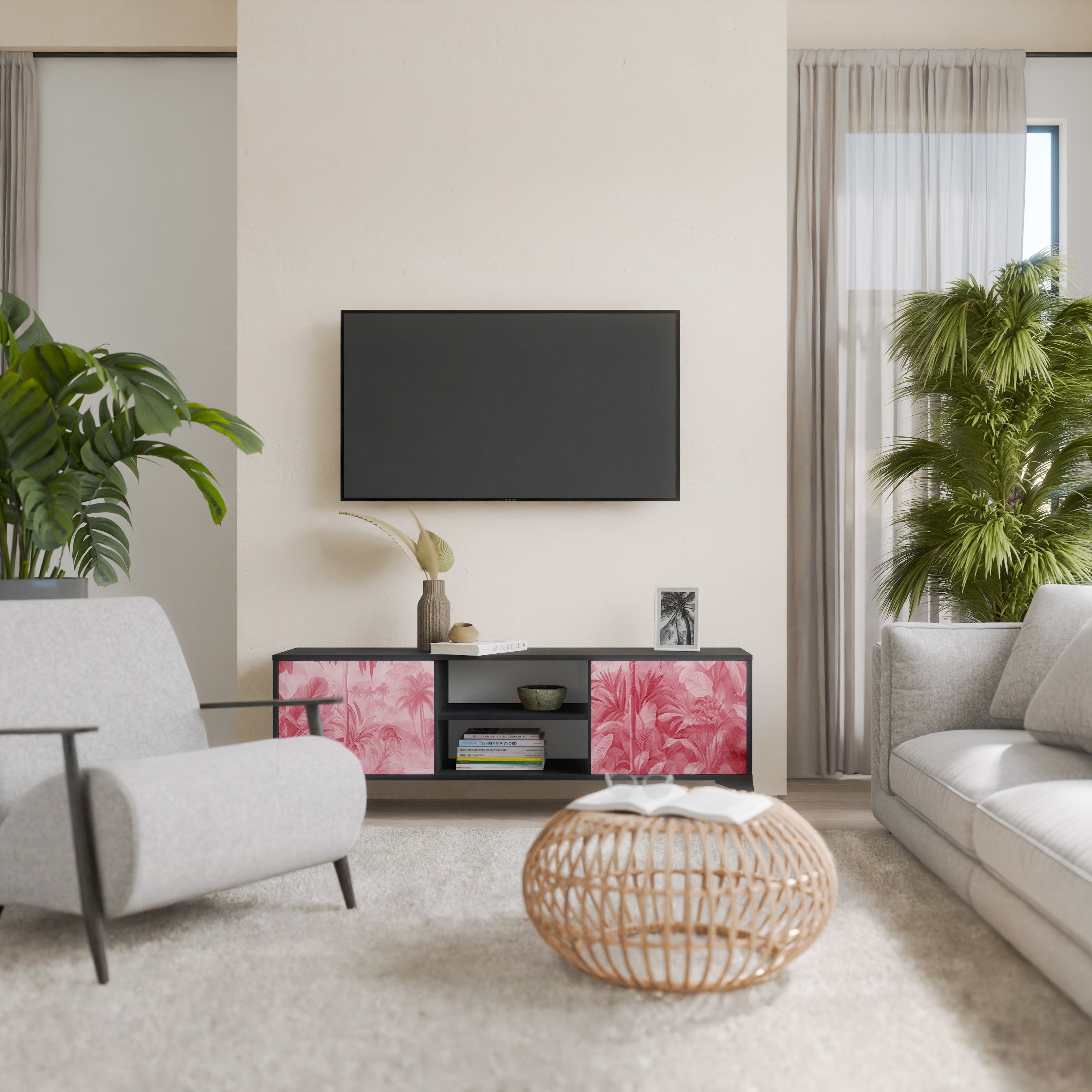 Mueble de TV SWEET TROPICS de 2 puertas con acabado negro