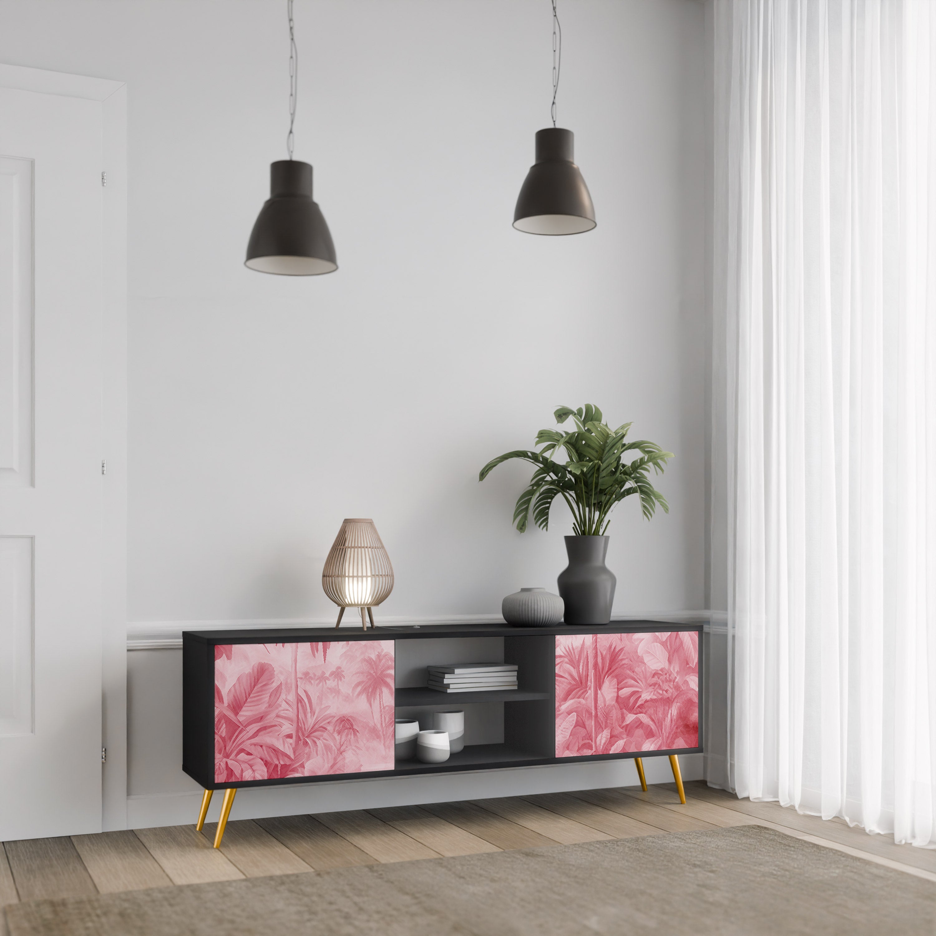 Mueble de TV SWEET TROPICS de 2 puertas con acabado negro