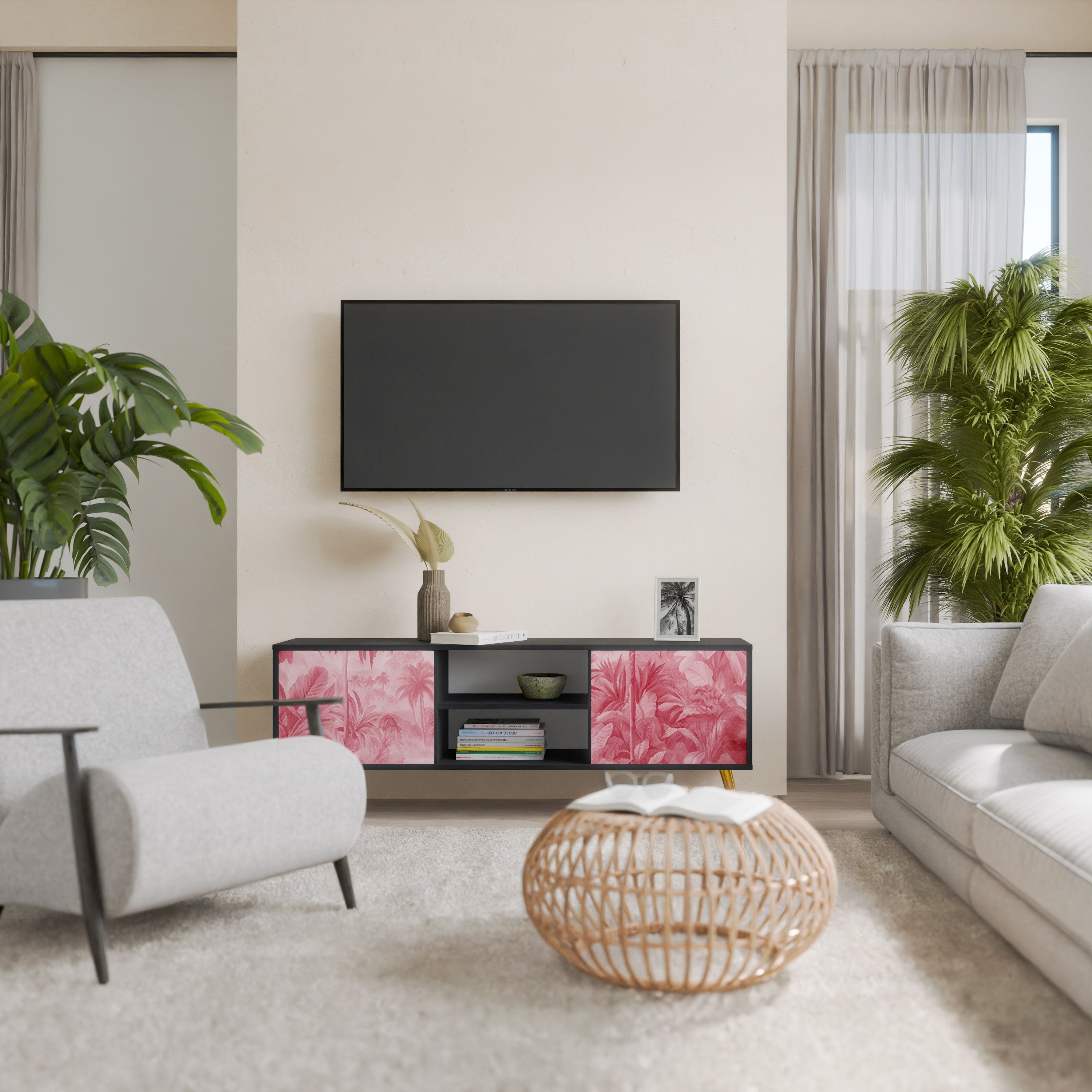 Mueble de TV SWEET TROPICS de 2 puertas con acabado negro