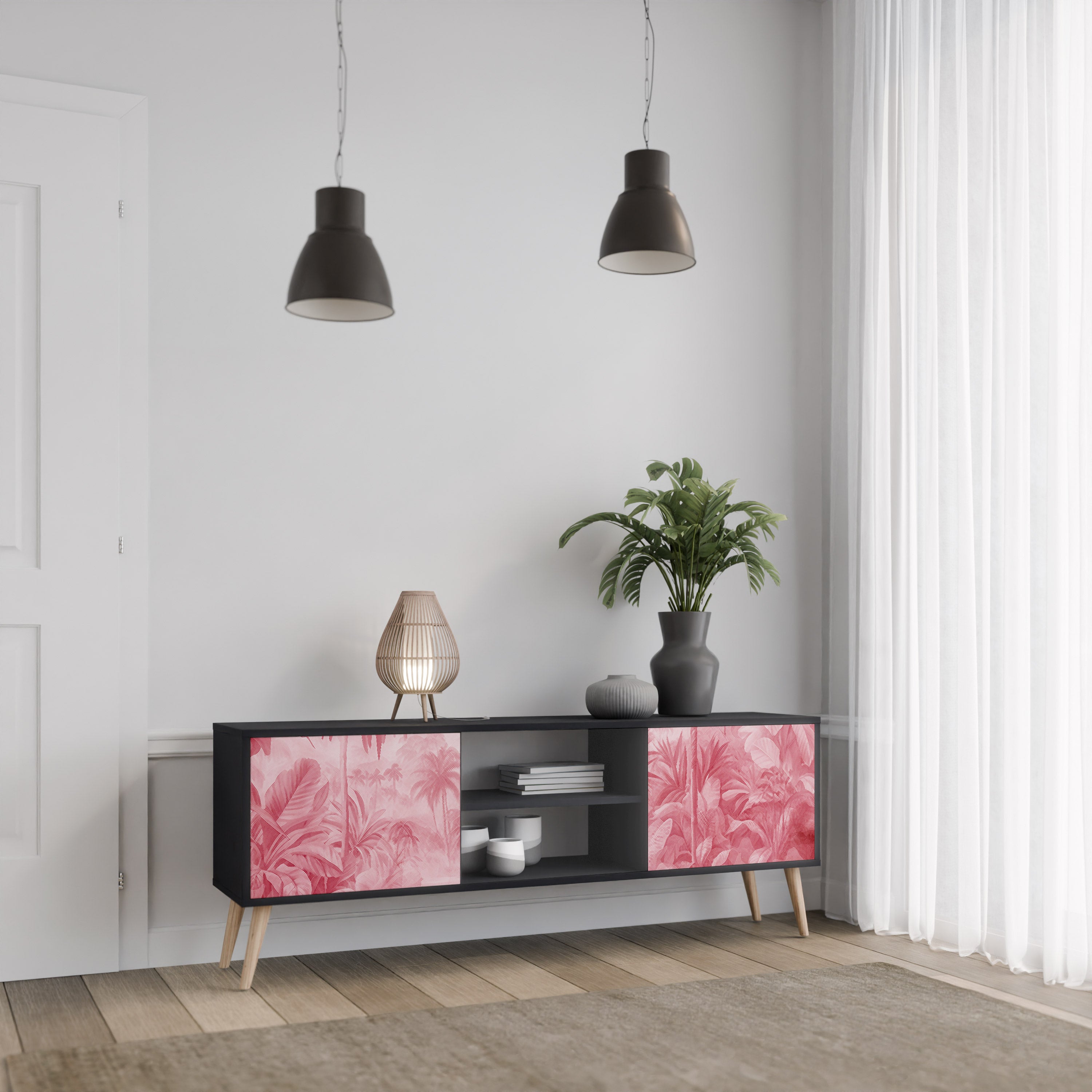 Mueble de TV SWEET TROPICS de 2 puertas con acabado negro