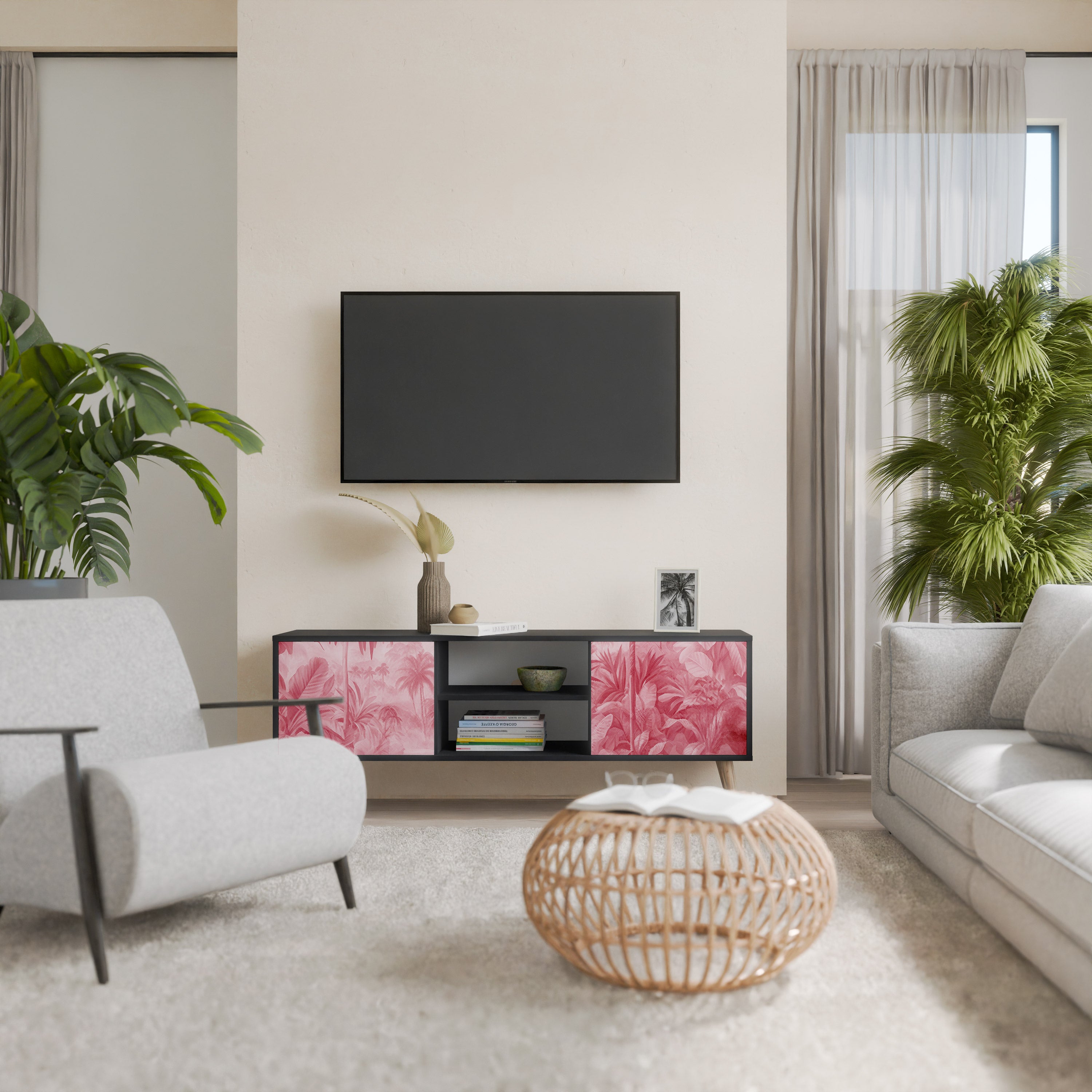 Mueble de TV SWEET TROPICS de 2 puertas con acabado negro