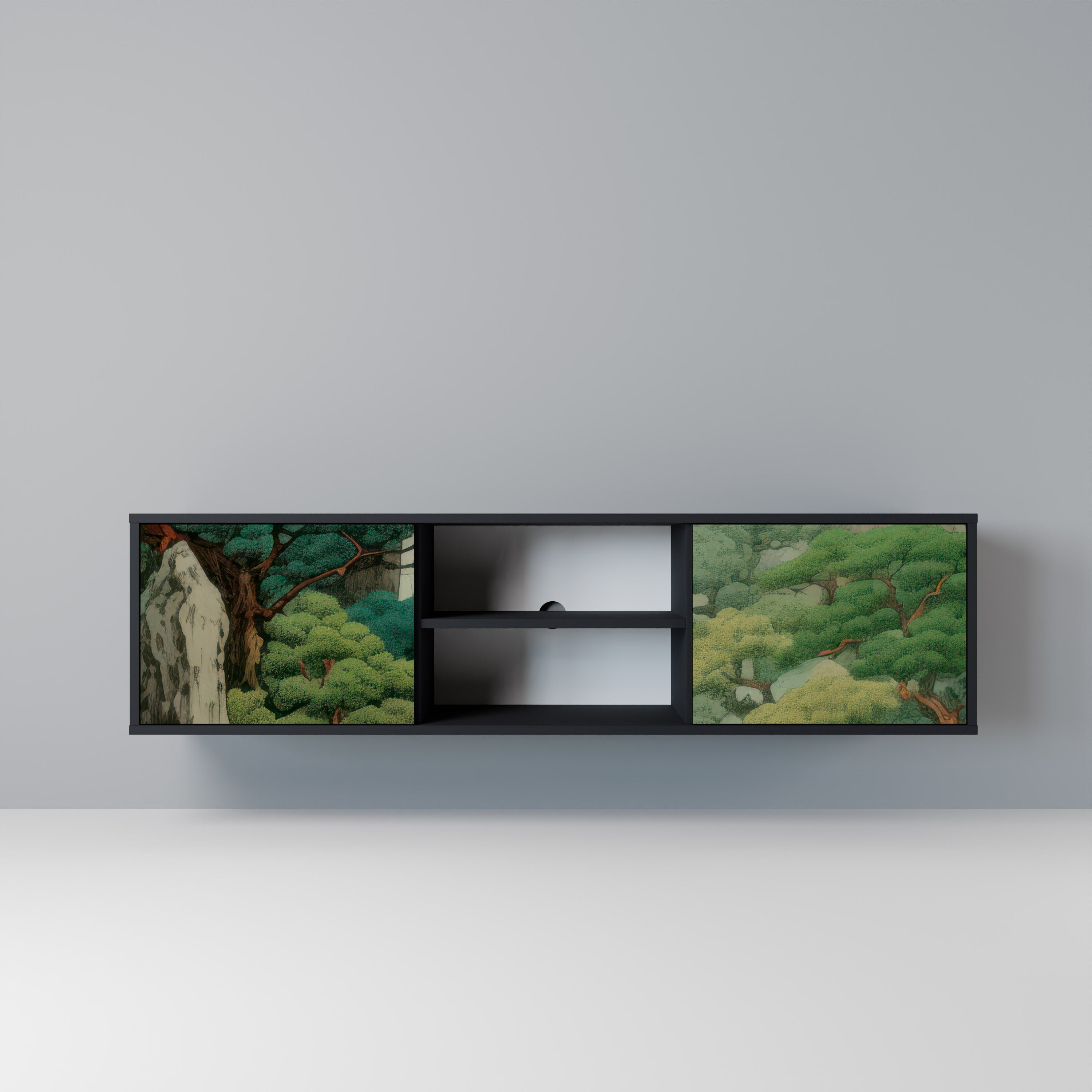 Mueble de TV de 2 puertas VERDURE ABYSS con acabado negro