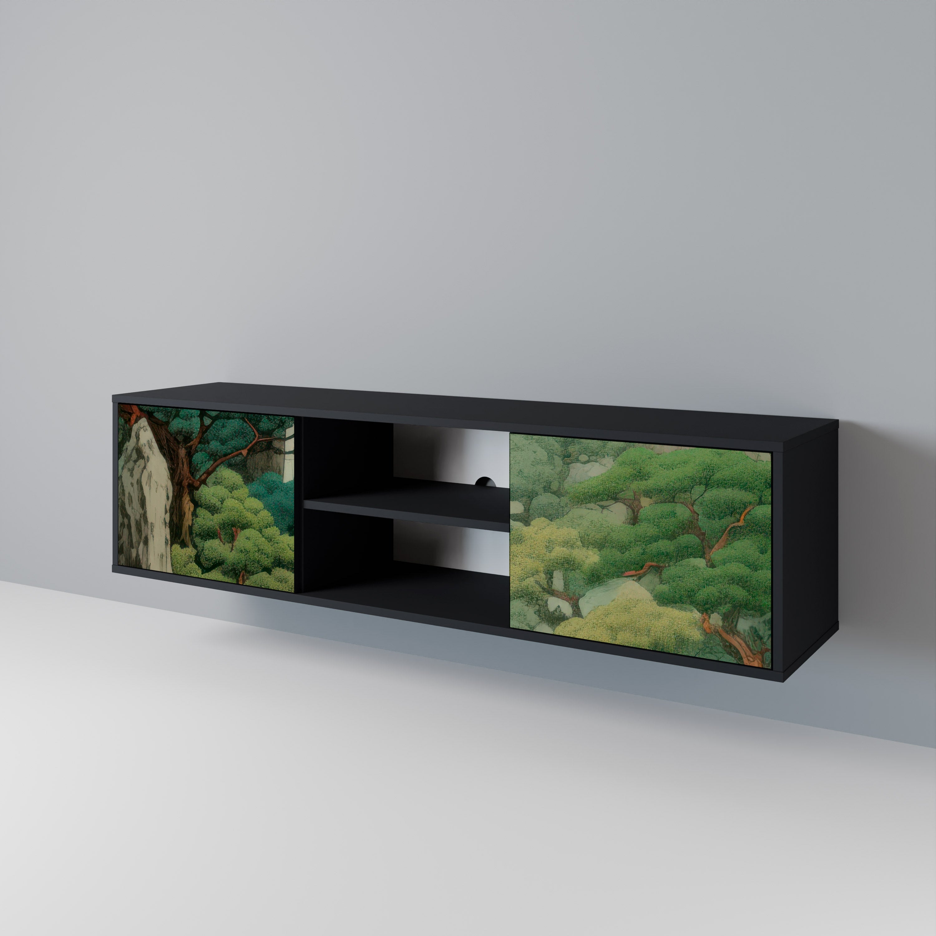 Mueble de TV de 2 puertas VERDURE ABYSS con acabado negro