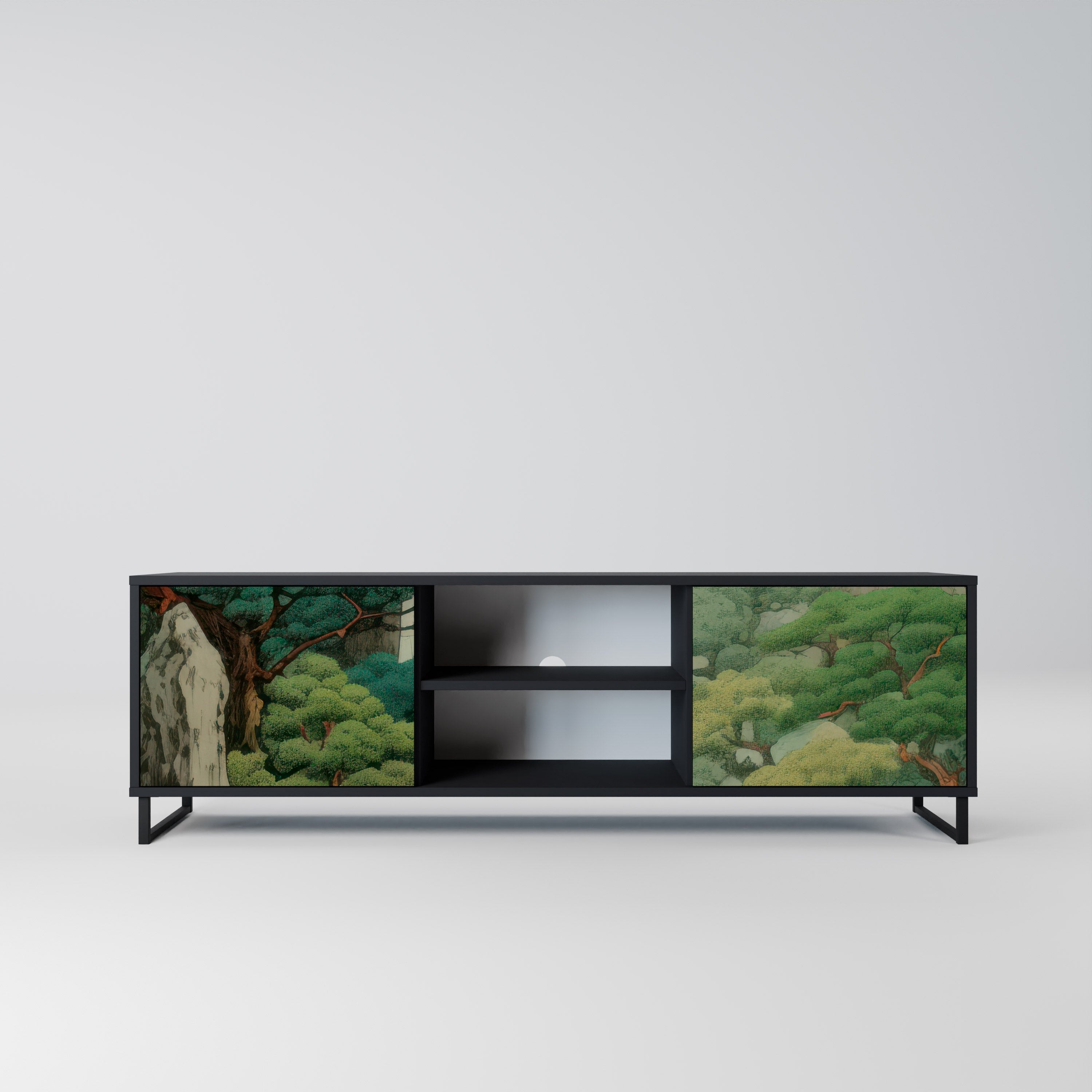 Mueble de TV de 2 puertas VERDURE ABYSS con acabado negro