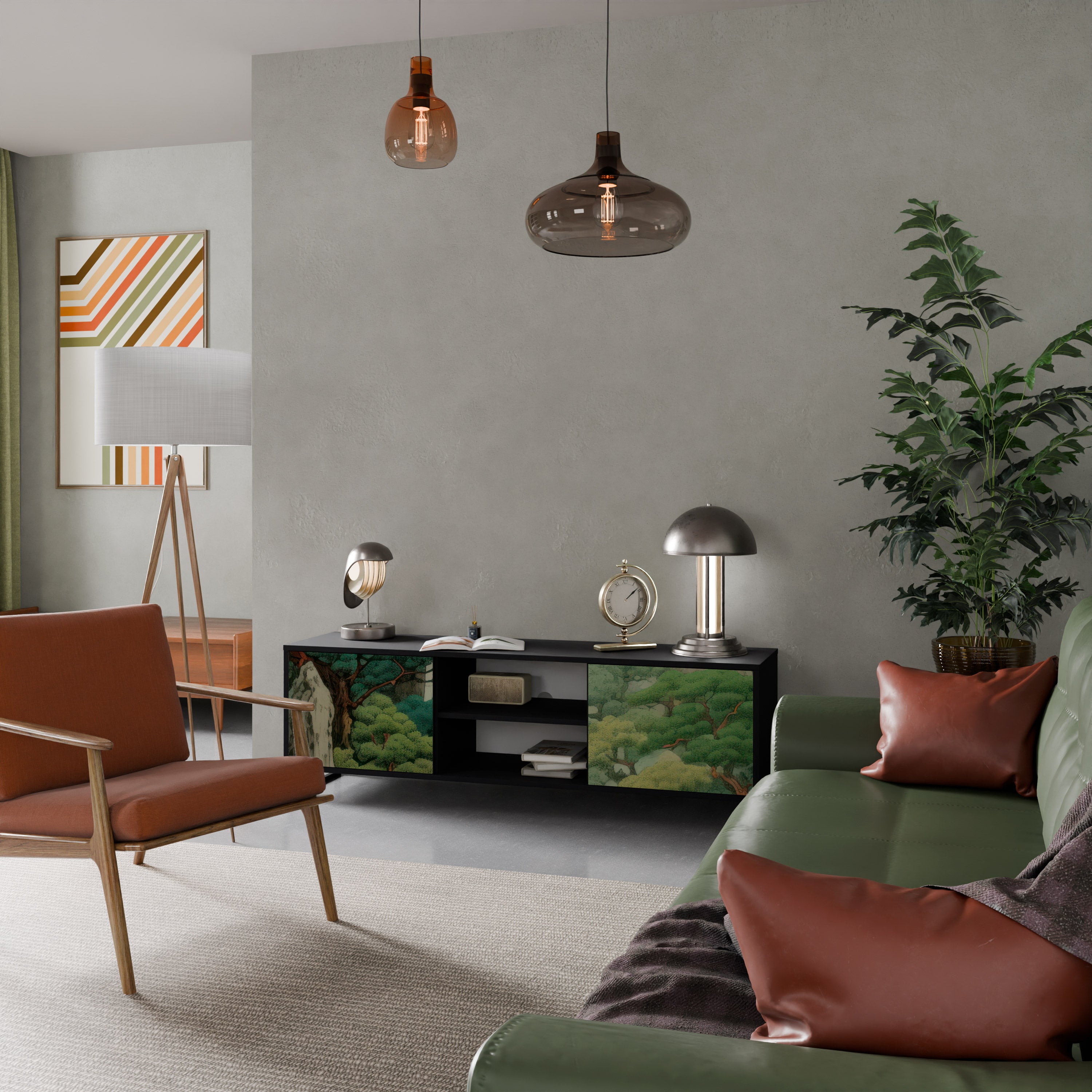 Mueble de TV de 2 puertas VERDURE ABYSS con acabado negro