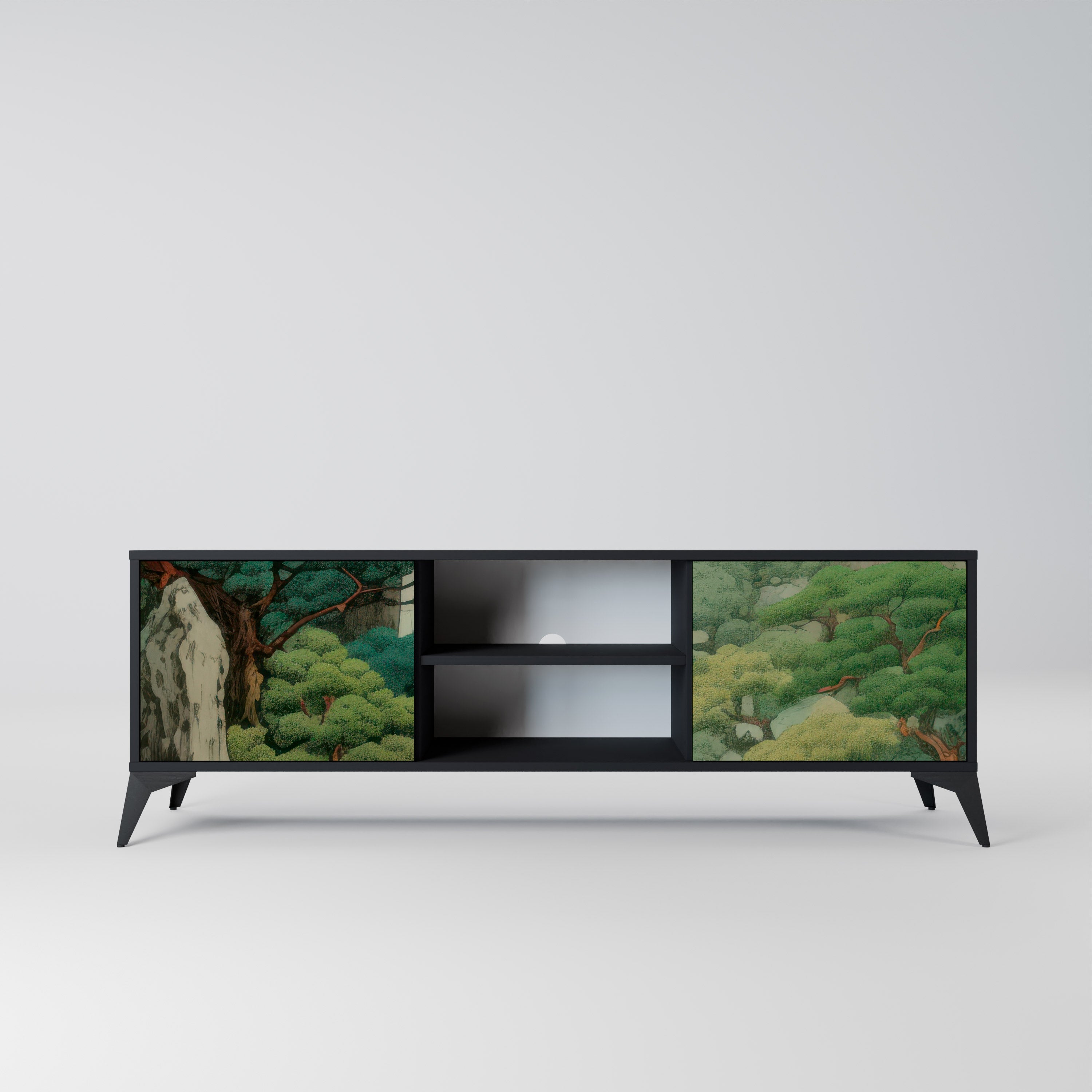 Mueble de TV de 2 puertas VERDURE ABYSS con acabado negro