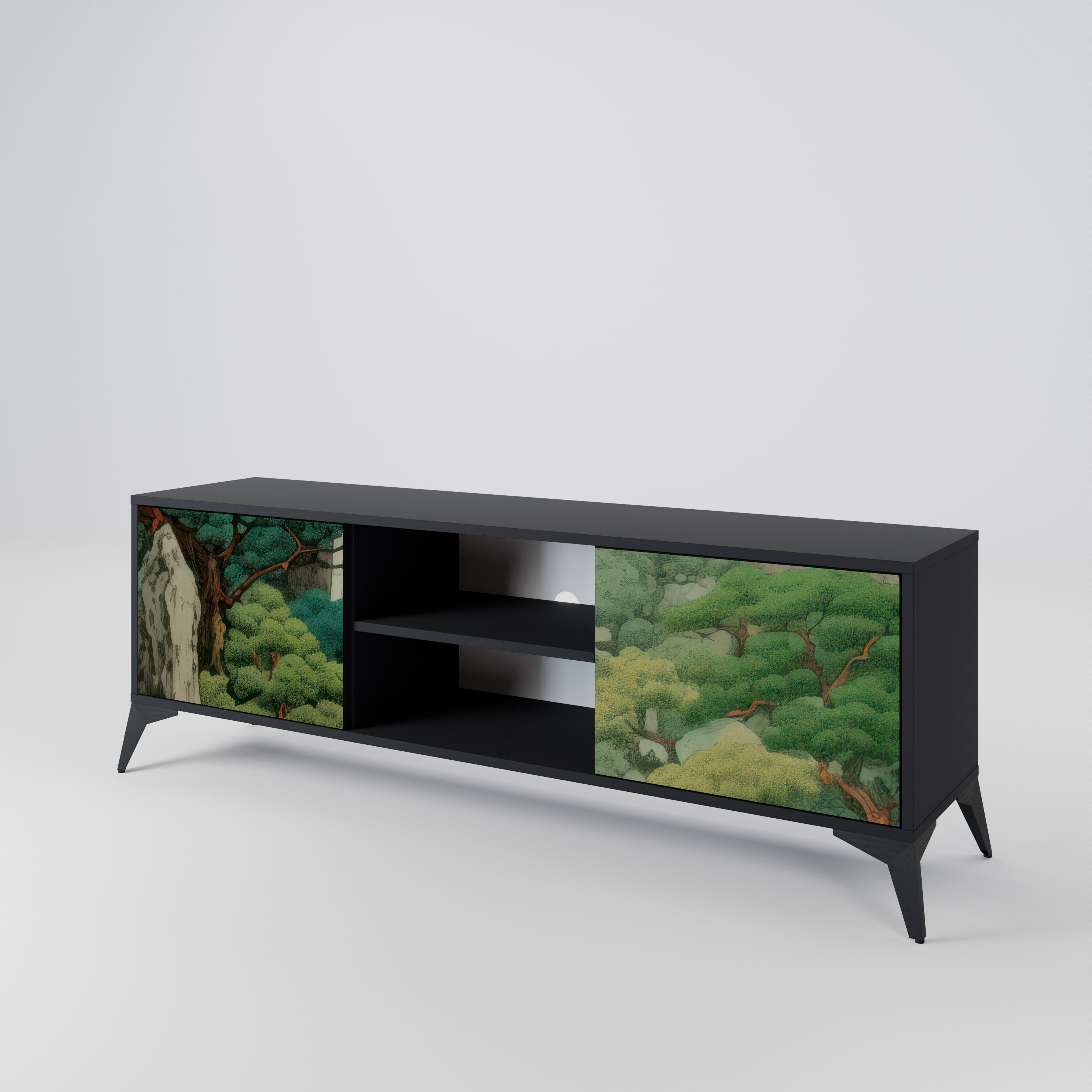 Mueble de TV de 2 puertas VERDURE ABYSS con acabado negro