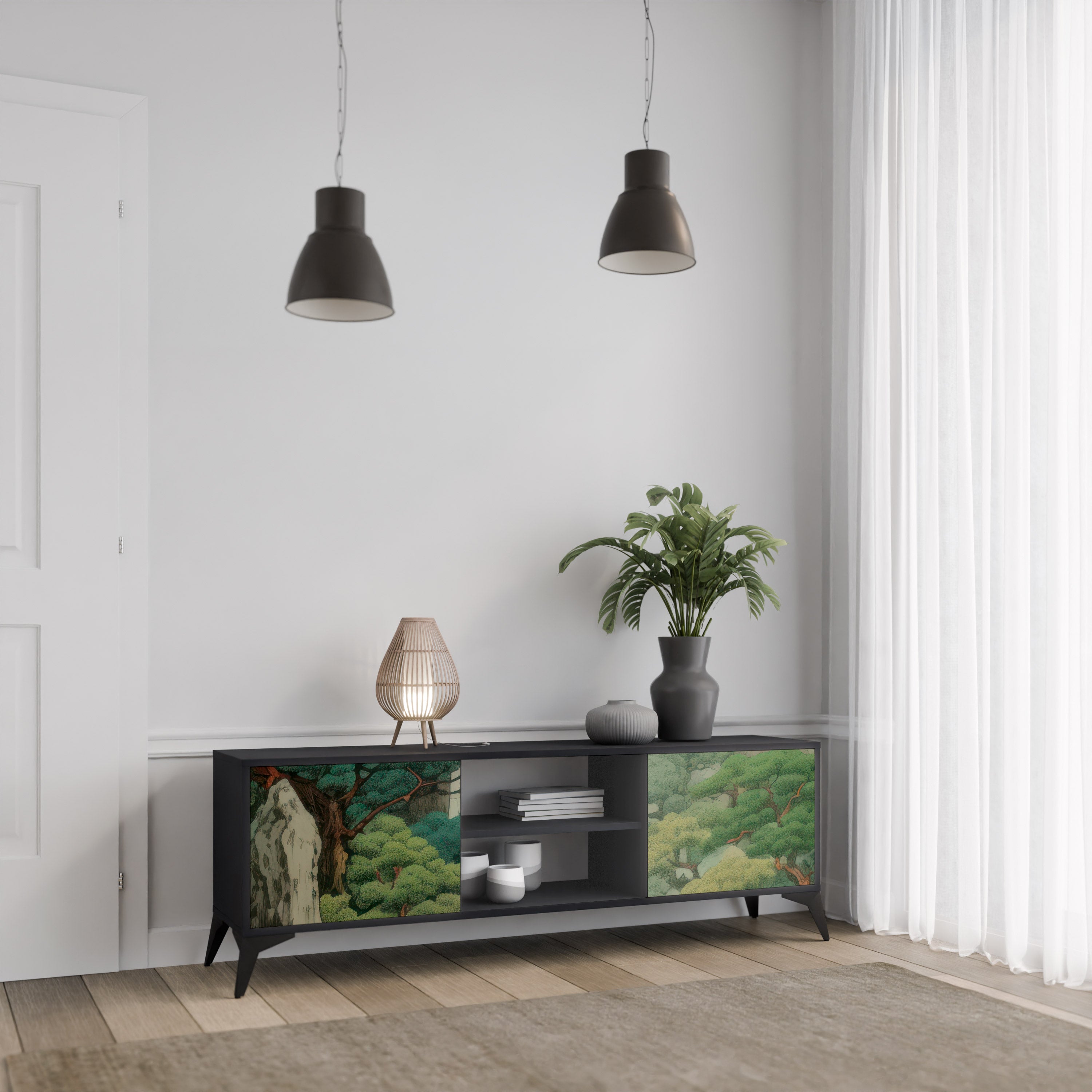Mueble de TV de 2 puertas VERDURE ABYSS con acabado negro