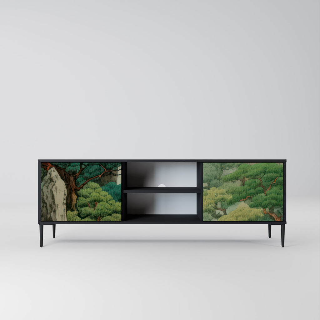 Mueble de TV de 2 puertas VERDURE ABYSS con acabado negro