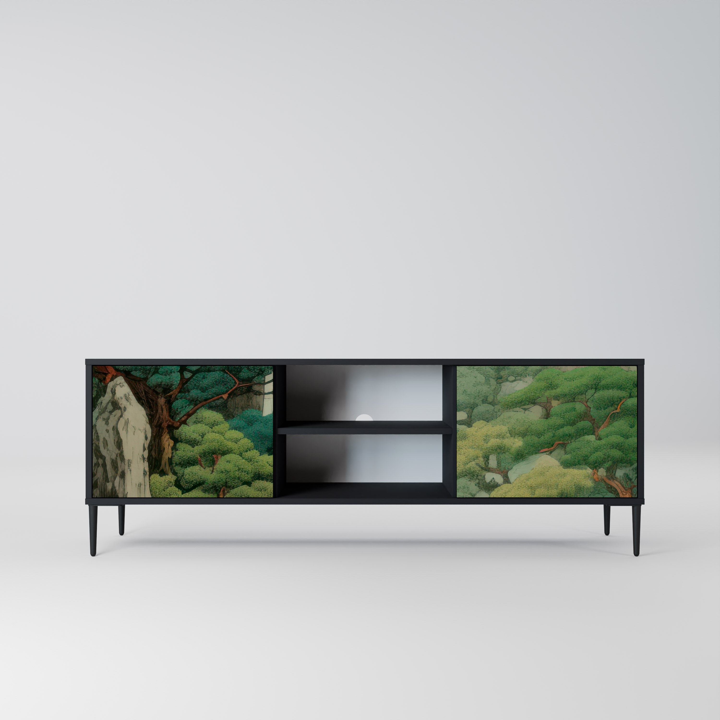 Mueble de TV de 2 puertas VERDURE ABYSS con acabado negro