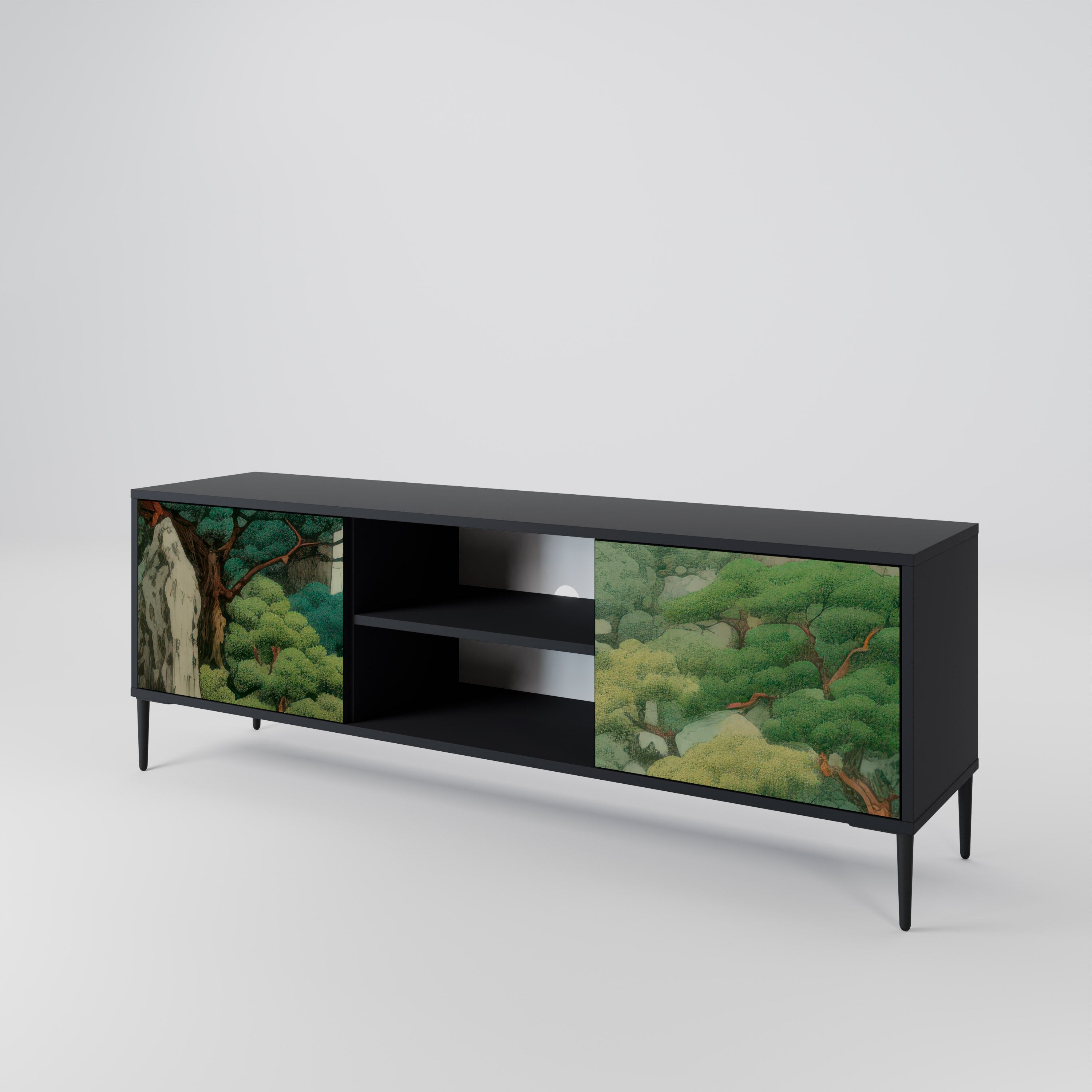 Mueble de TV de 2 puertas VERDURE ABYSS con acabado negro