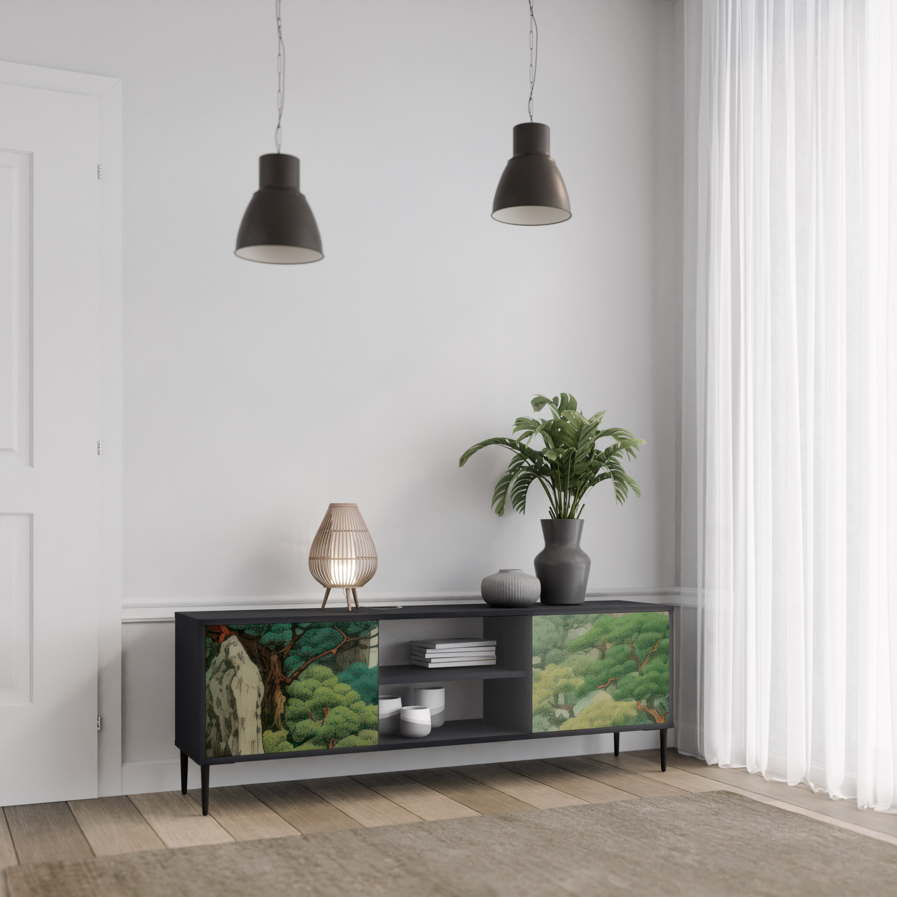 Mueble de TV de 2 puertas VERDURE ABYSS con acabado negro