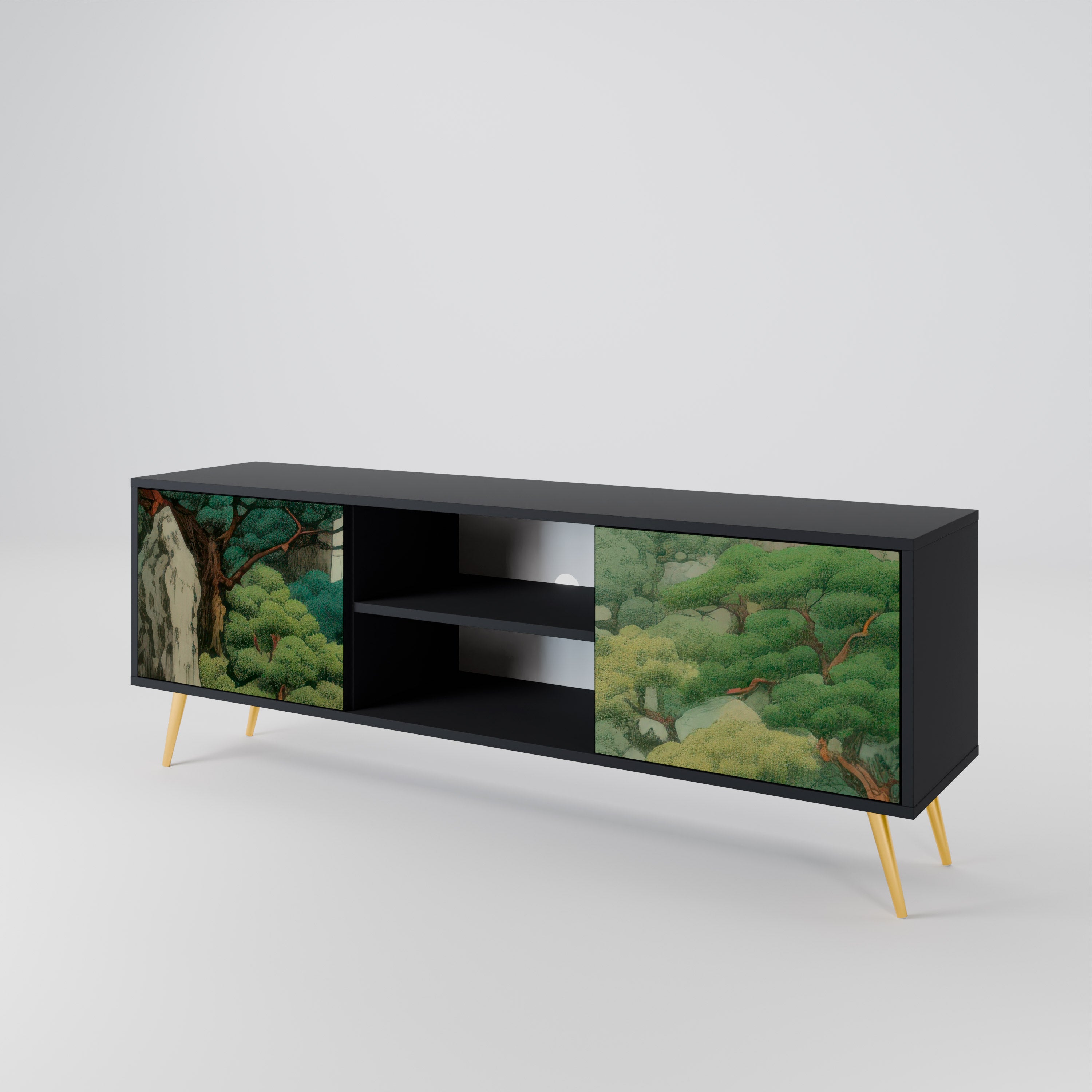 Mueble de TV de 2 puertas VERDURE ABYSS con acabado negro