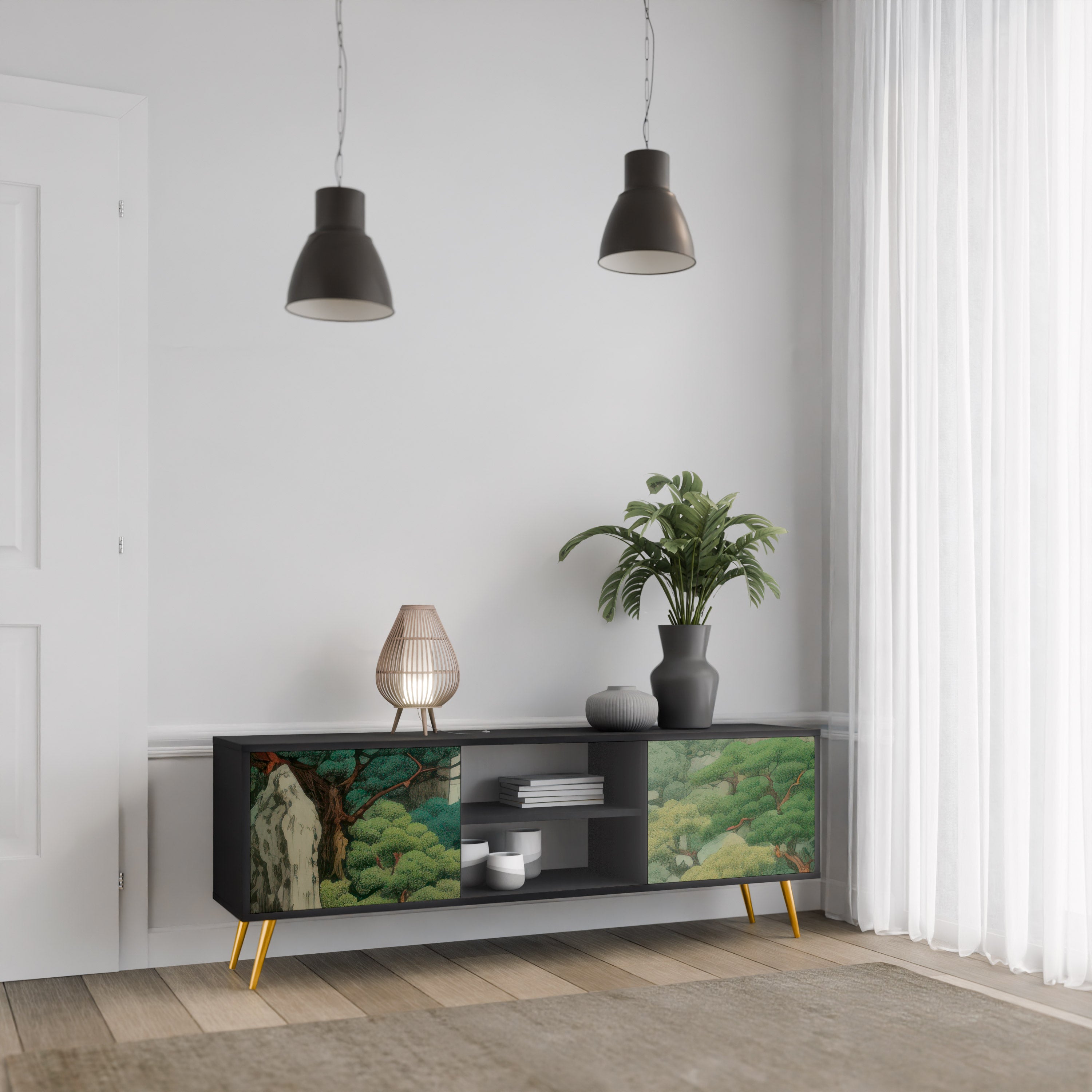 Mueble de TV de 2 puertas VERDURE ABYSS con acabado negro
