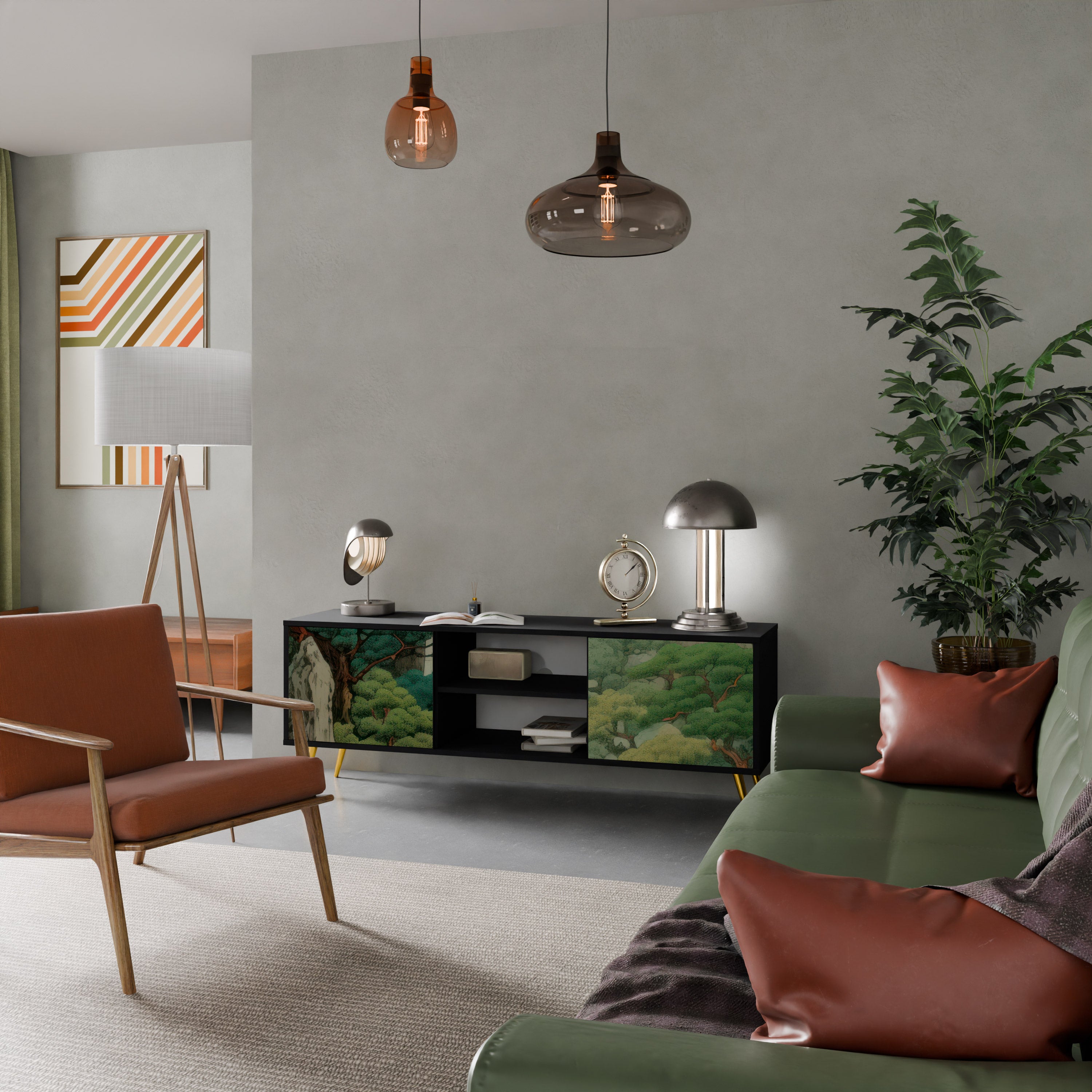 Mueble de TV de 2 puertas VERDURE ABYSS con acabado negro