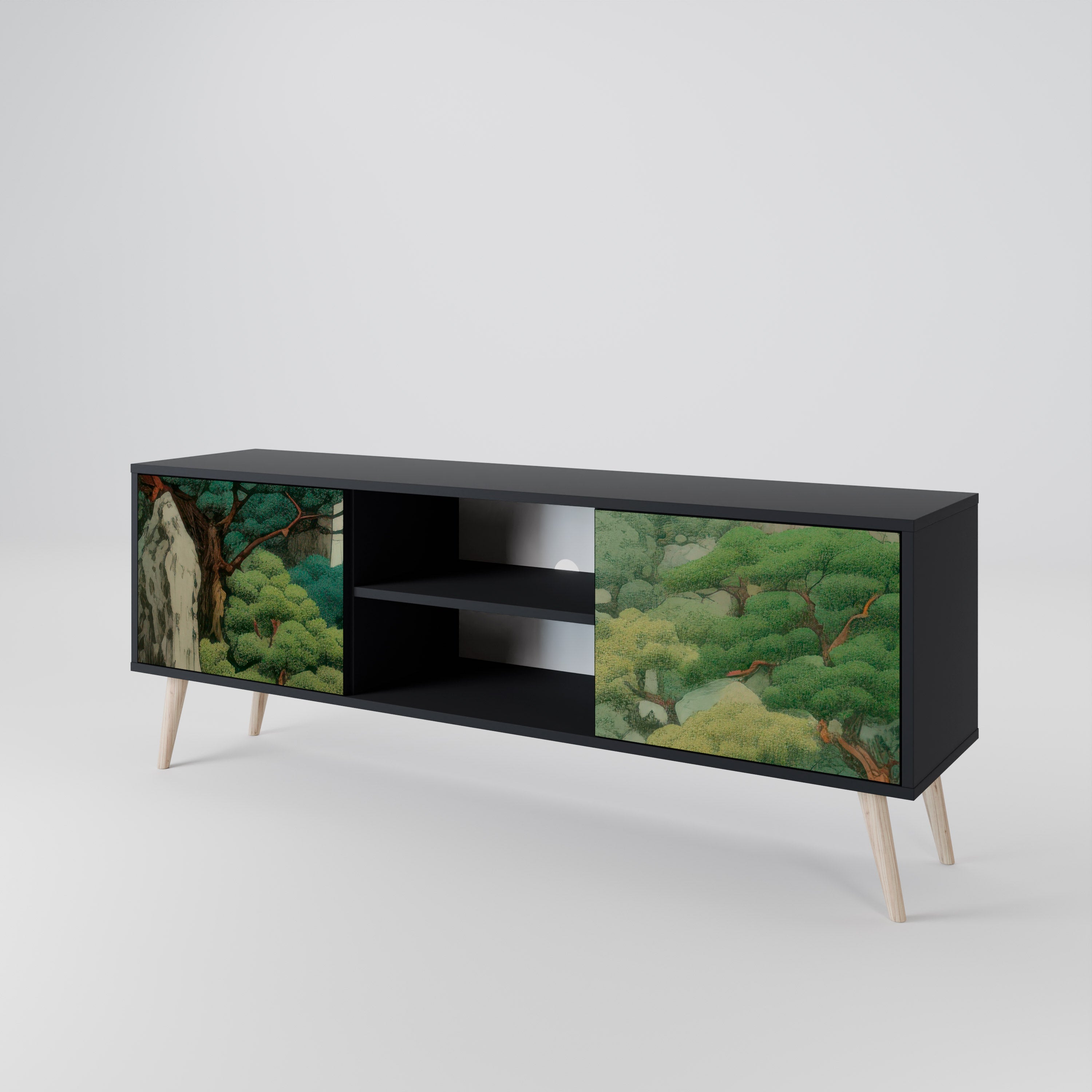 Mueble de TV de 2 puertas VERDURE ABYSS con acabado negro
