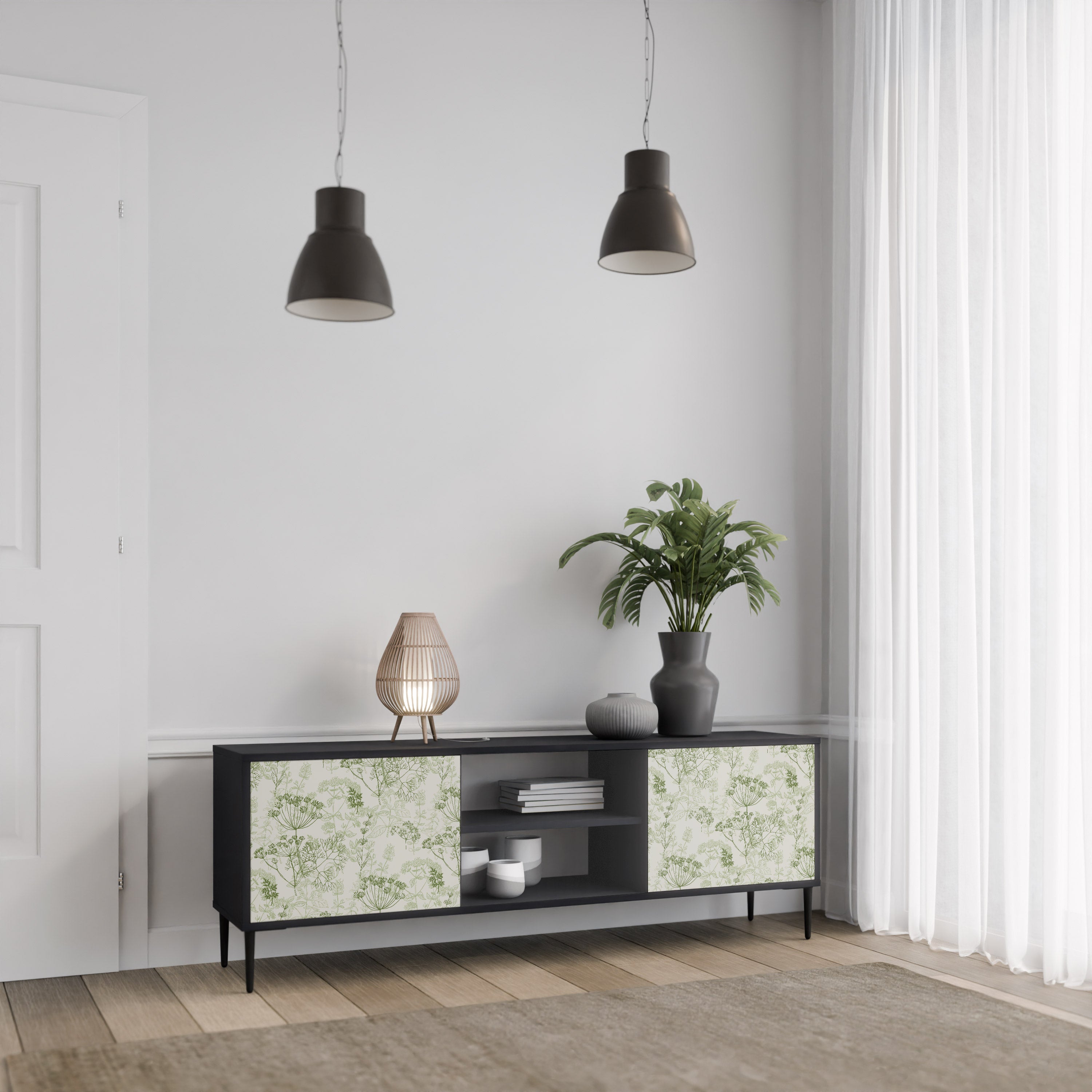 Mueble de TV FENNEL BALDACHIN de 2 puertas con acabado negro