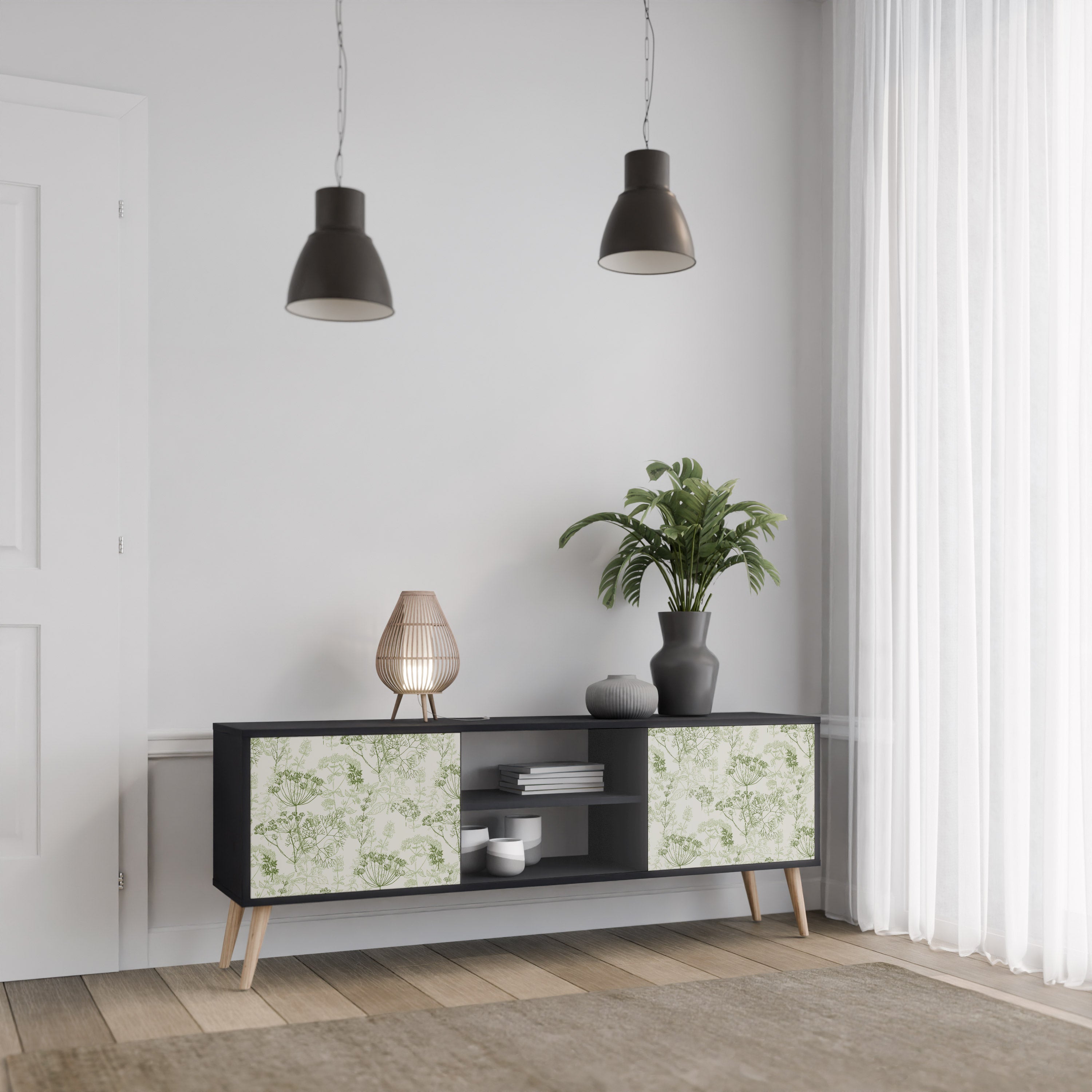 Mueble de TV FENNEL BALDACHIN de 2 puertas con acabado negro