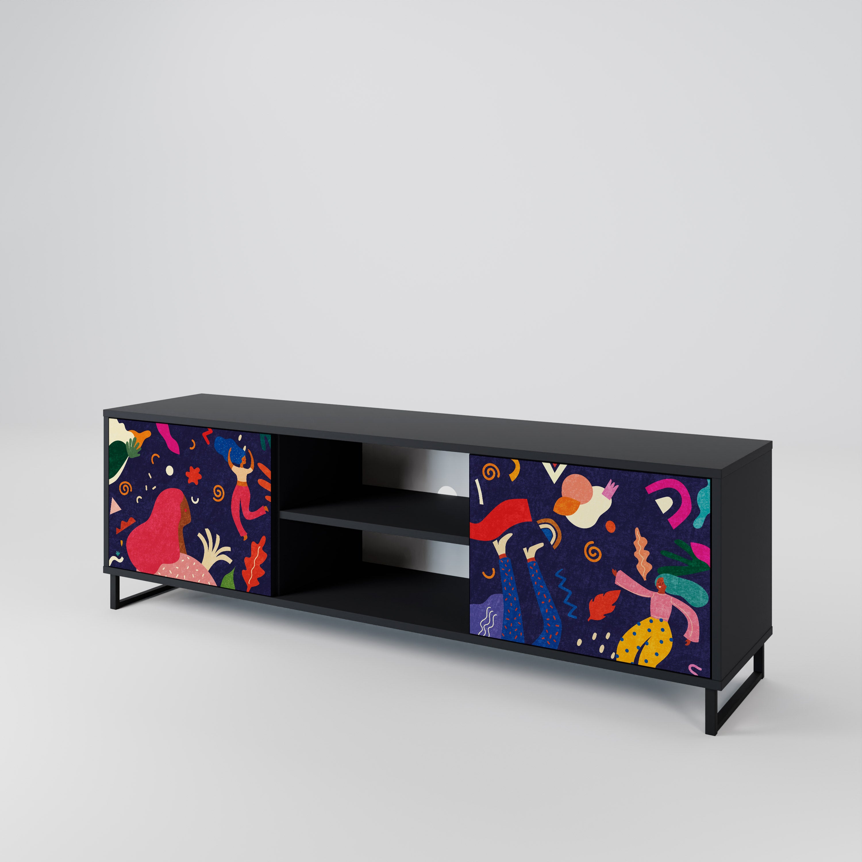 Mueble de TV de 2 puertas PLACERES FESTIVOS con acabado negro