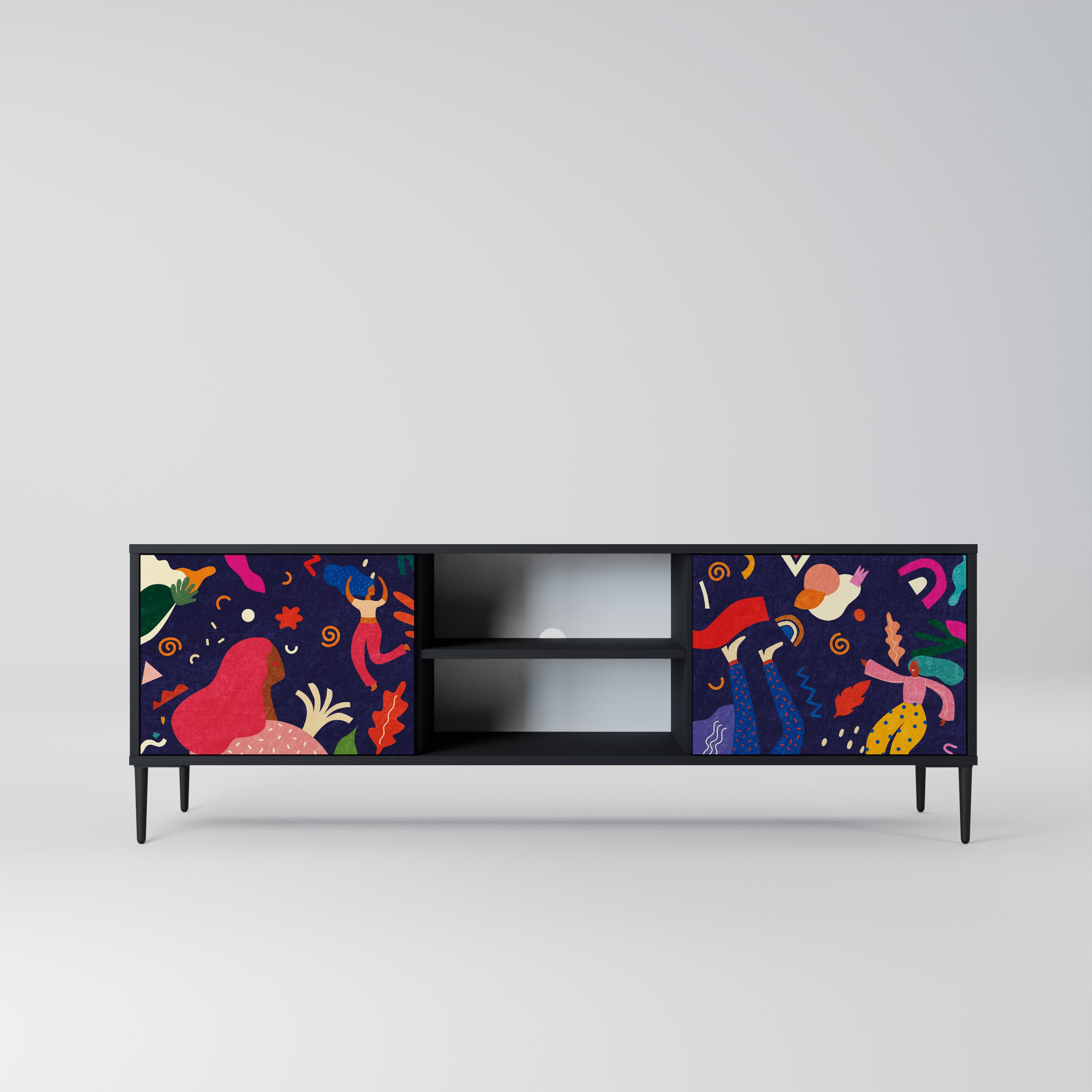 Mueble de TV de 2 puertas PLACERES FESTIVOS con acabado negro