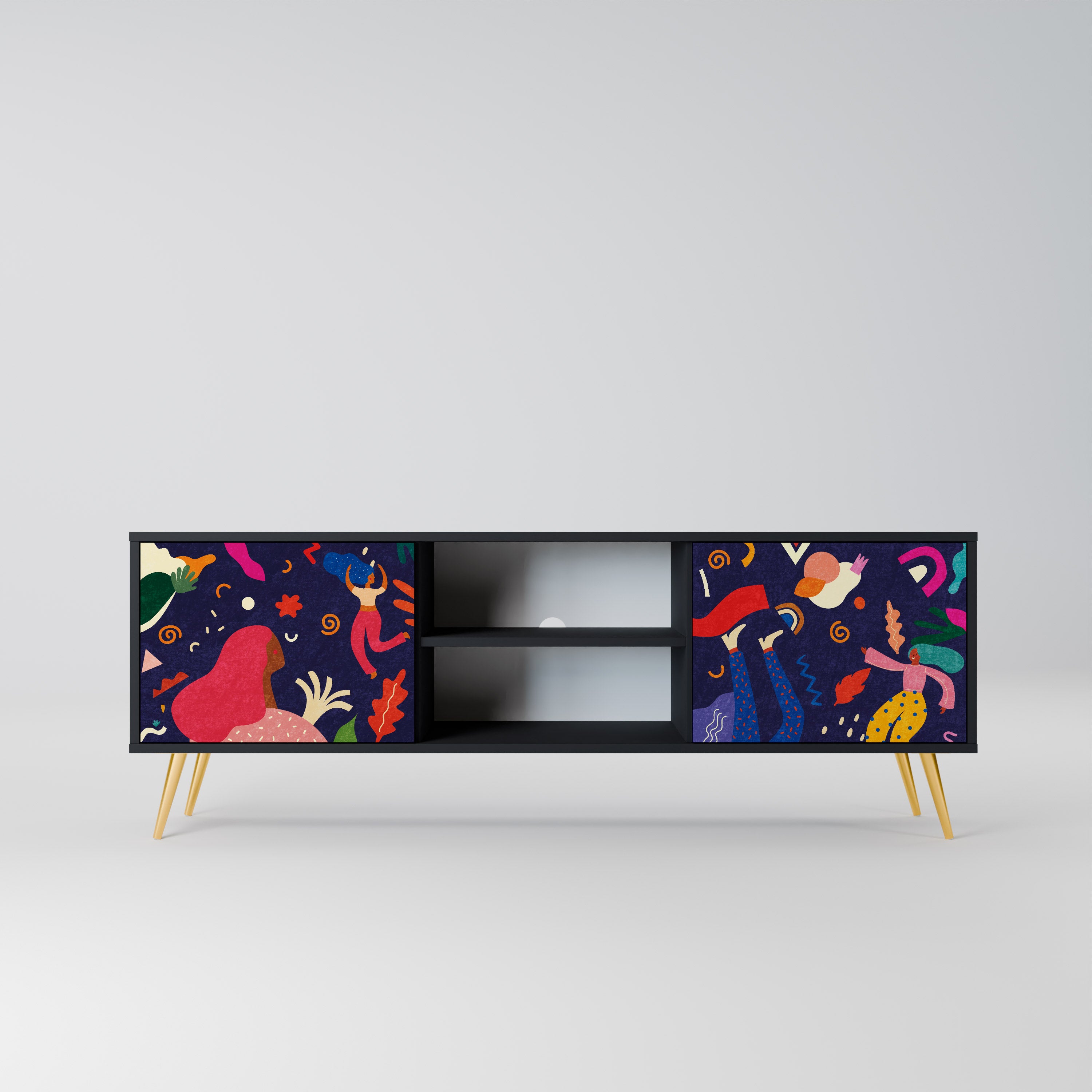 Mueble de TV de 2 puertas PLACERES FESTIVOS con acabado negro