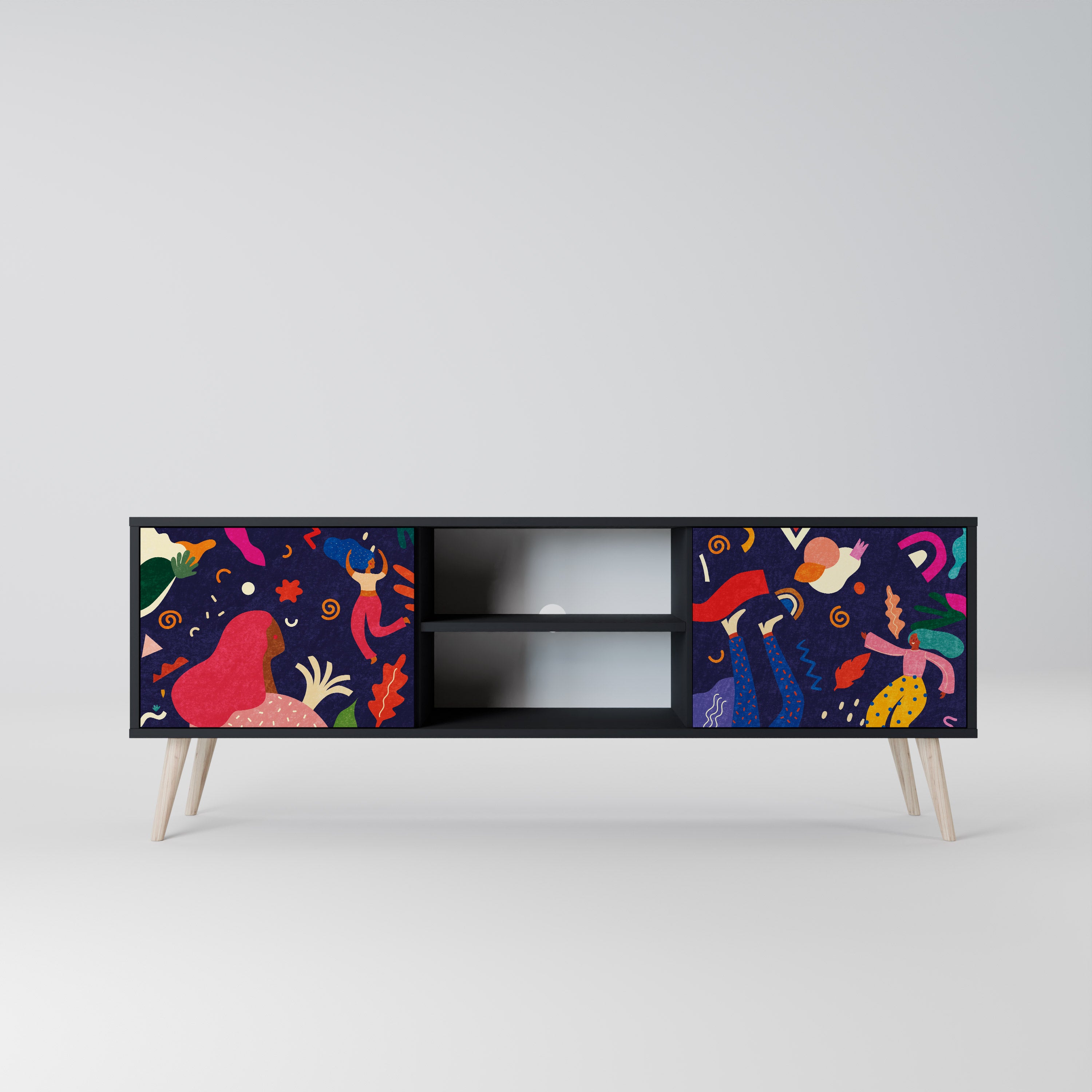 Mueble de TV de 2 puertas PLACERES FESTIVOS con acabado negro