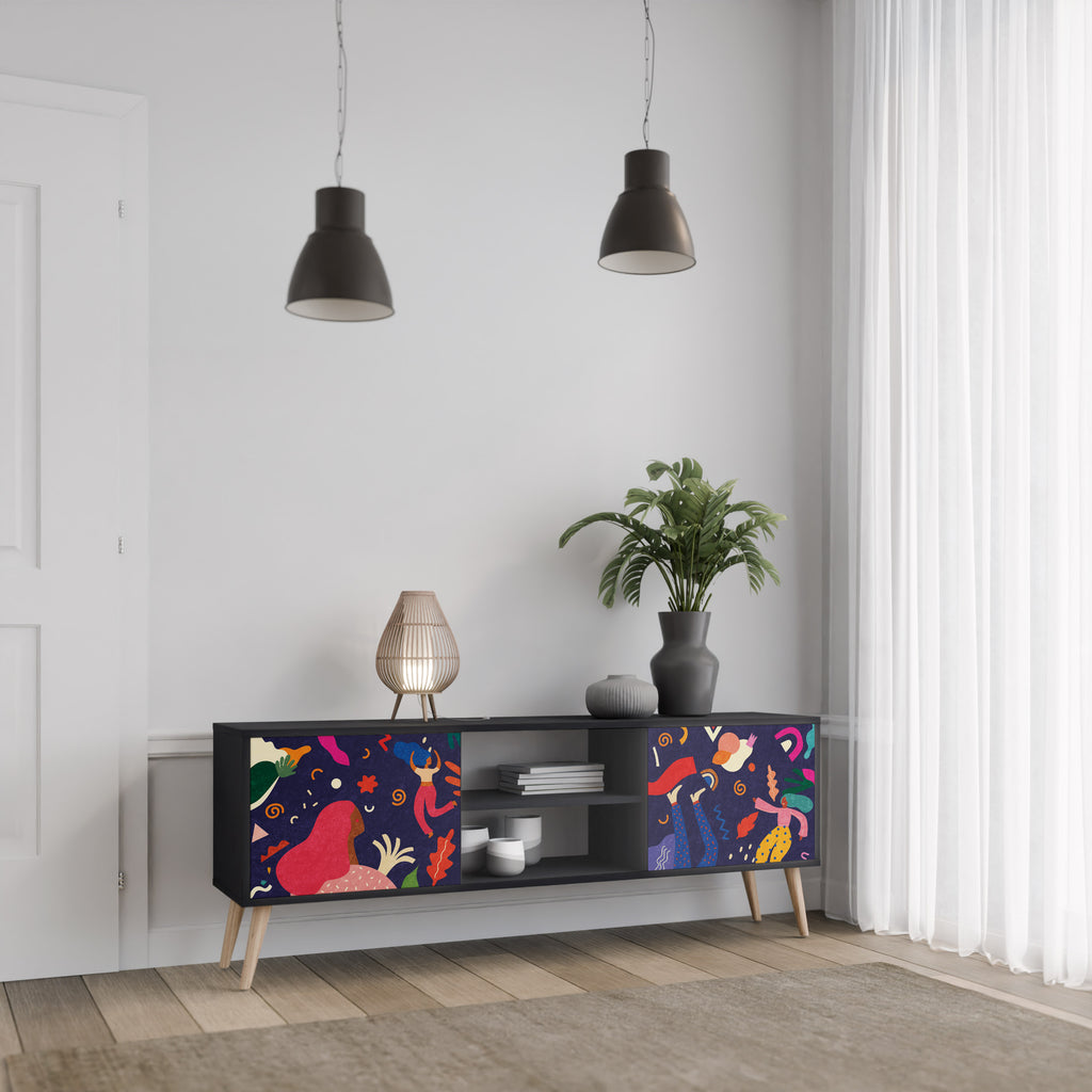 Mueble de TV de 2 puertas PLACERES FESTIVOS con acabado negro