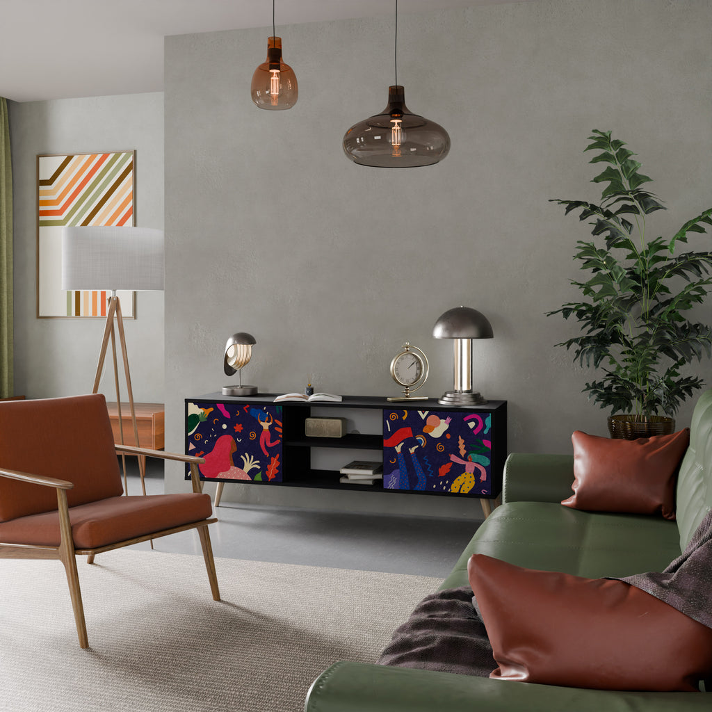 Mueble de TV de 2 puertas PLACERES FESTIVOS con acabado negro