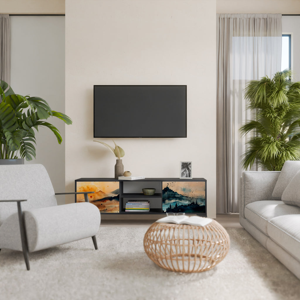 Mueble de TV de 2 puertas OMINOUS MOUNTAINS con acabado negro