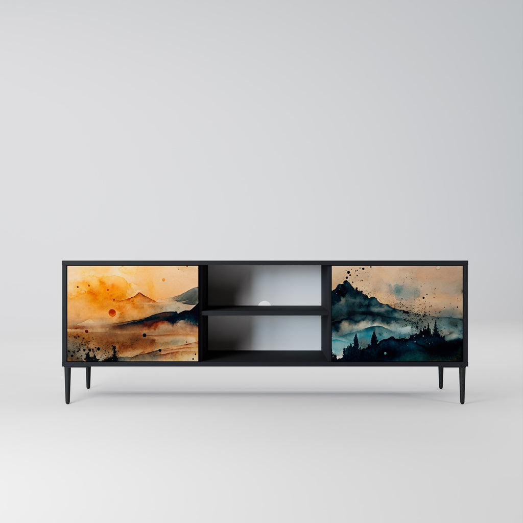 Mueble de TV de 2 puertas OMINOUS MOUNTAINS con acabado negro