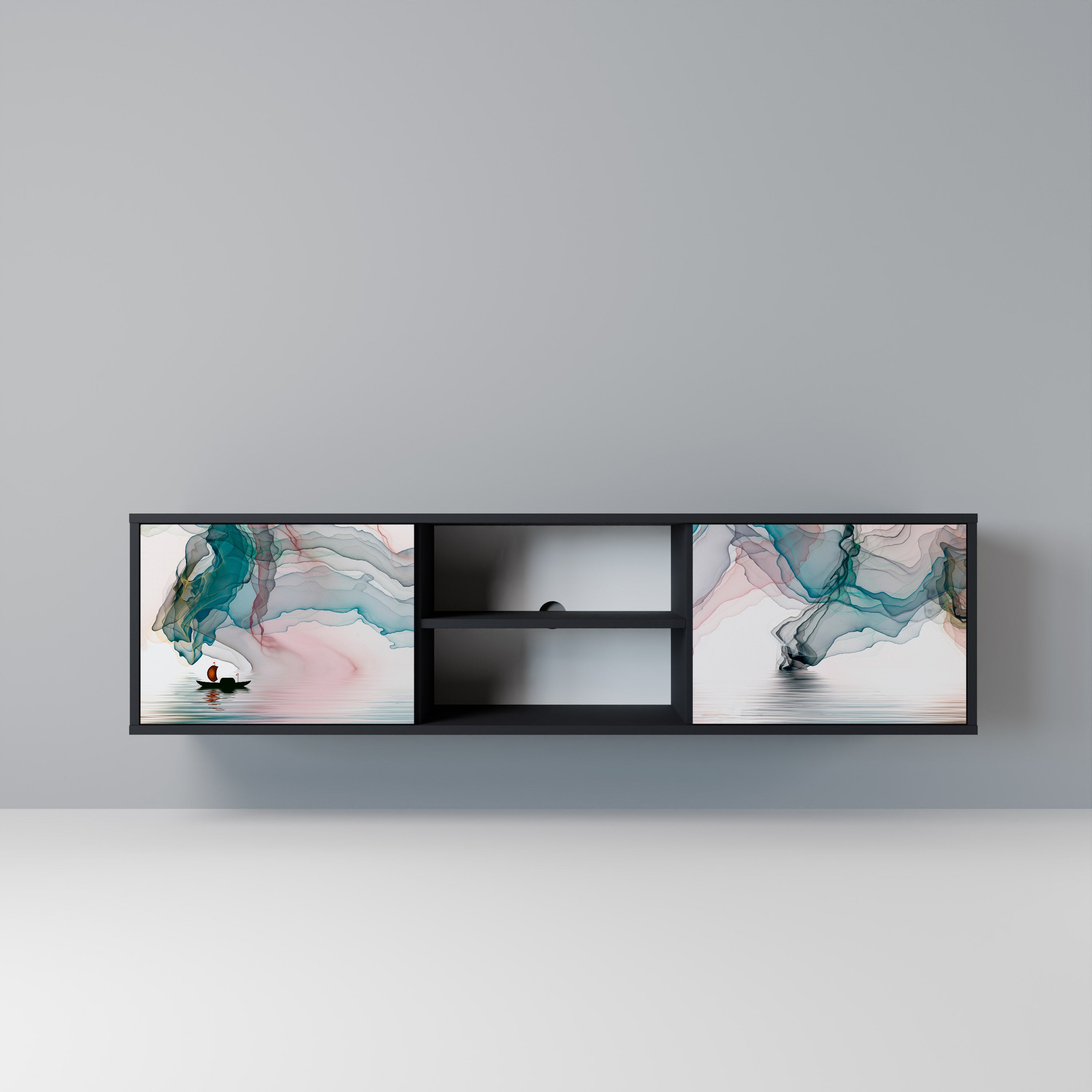 Mueble de TV de 2 puertas VELVET CROSSING con acabado negro