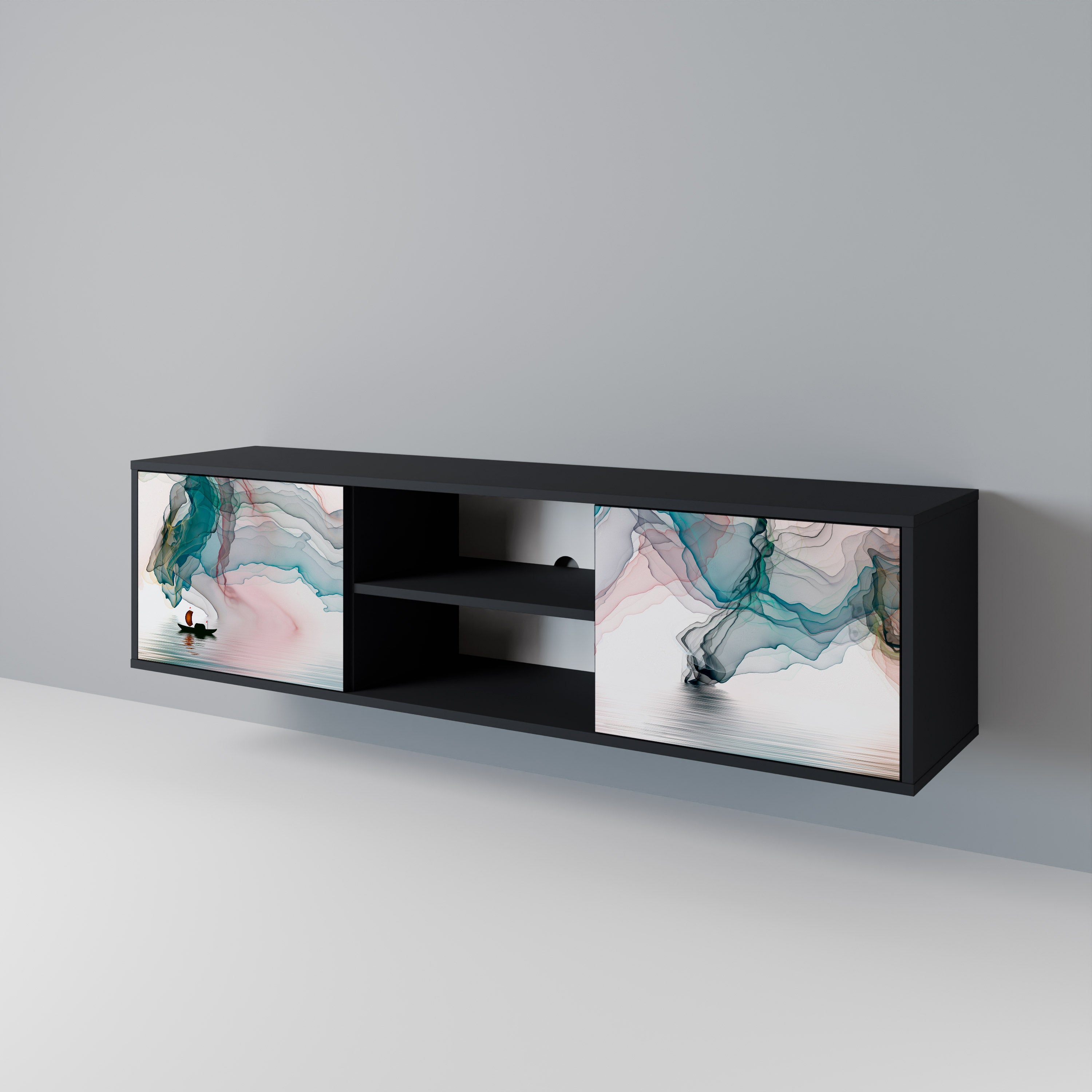 Mueble de TV de 2 puertas VELVET CROSSING con acabado negro