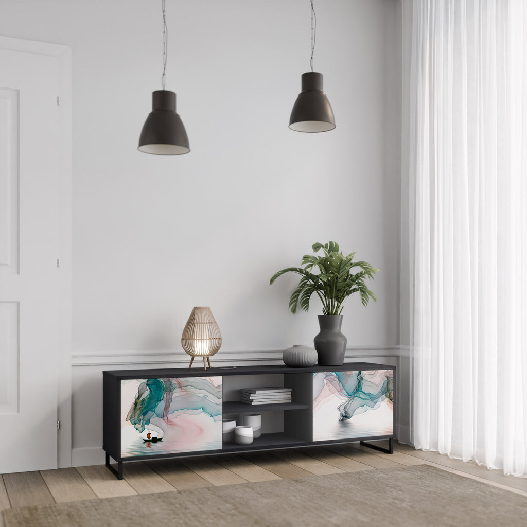 Mueble de TV de 2 puertas VELVET CROSSING con acabado negro