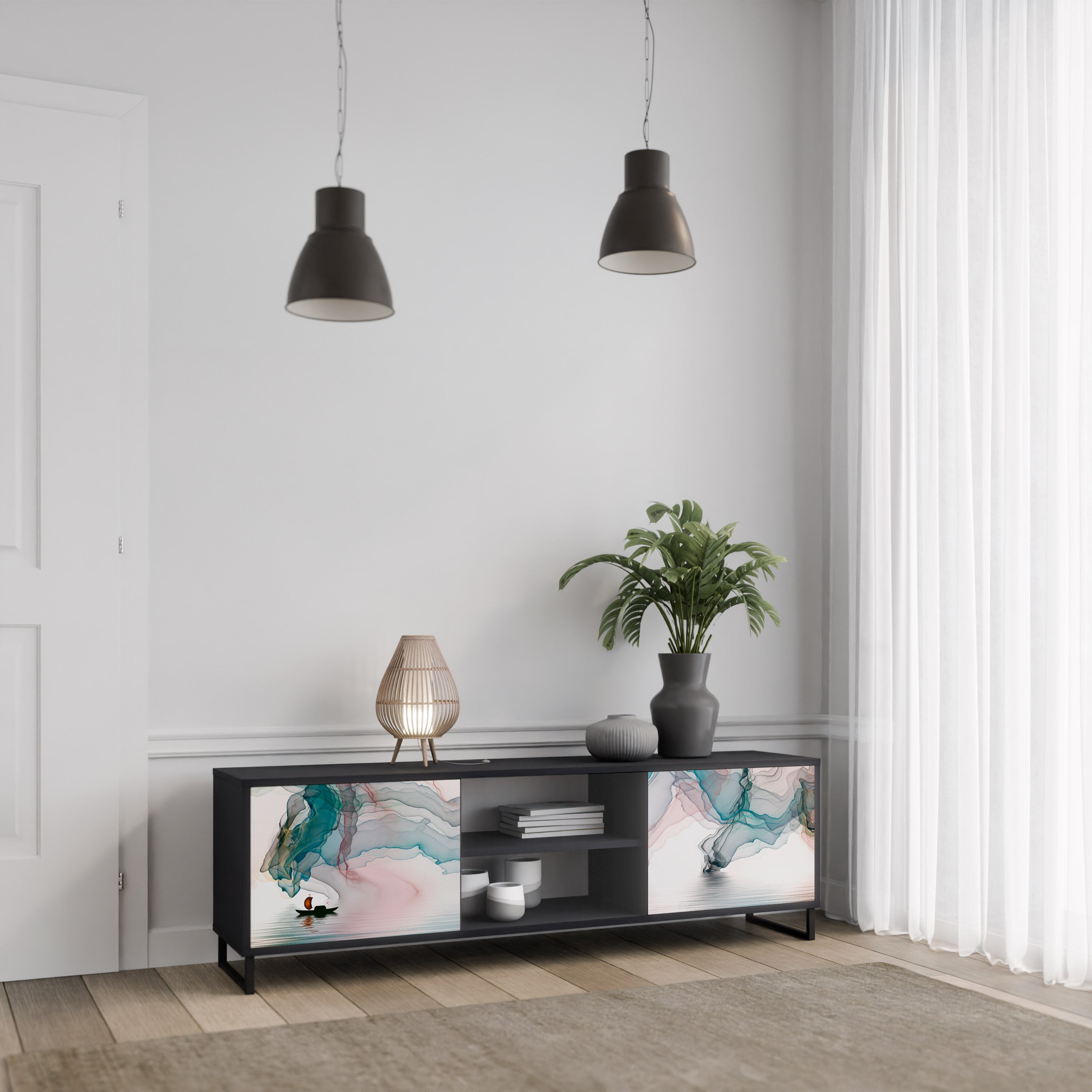 Mueble de TV de 2 puertas VELVET CROSSING con acabado negro