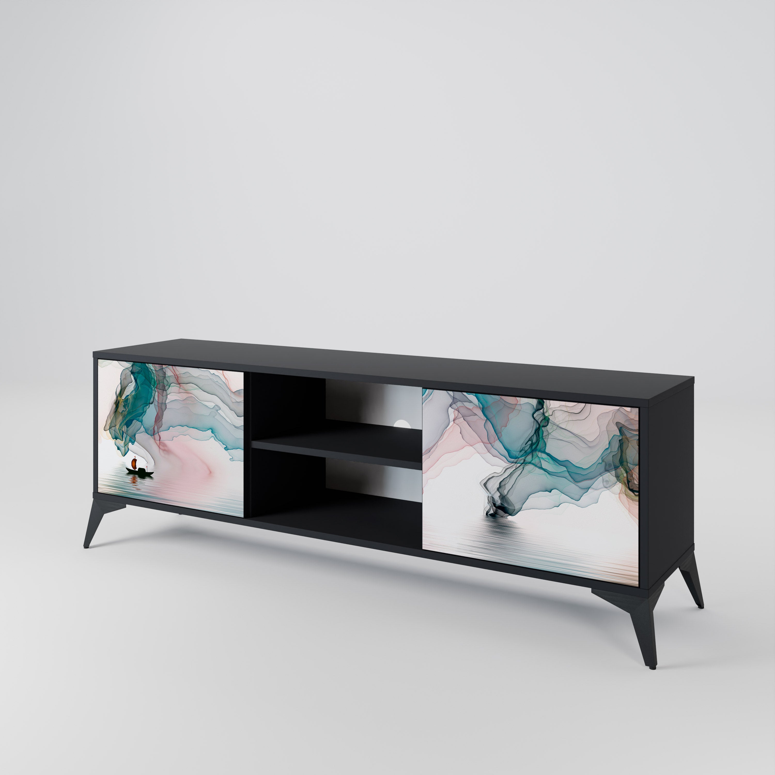 Mueble de TV de 2 puertas VELVET CROSSING con acabado negro