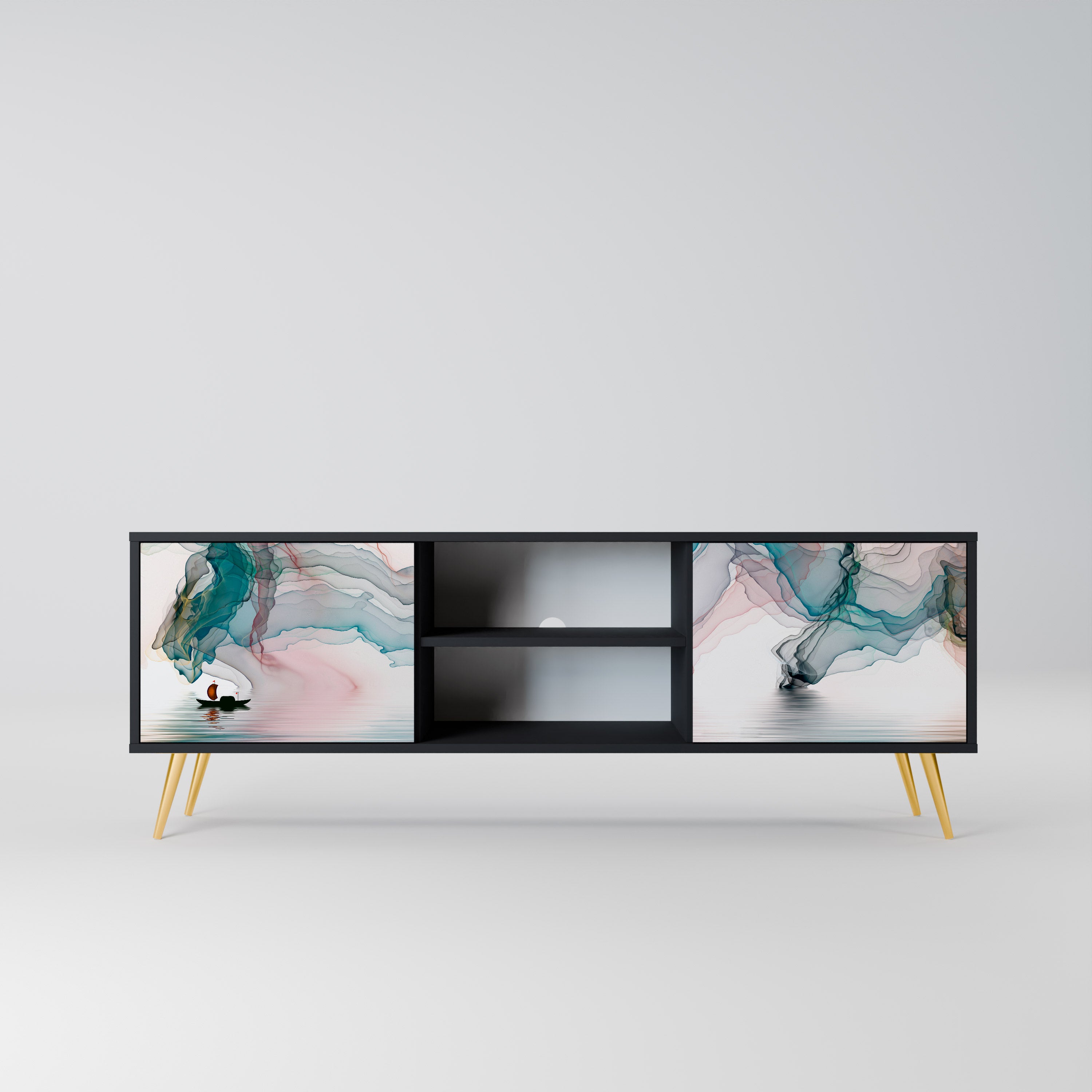 Mueble de TV de 2 puertas VELVET CROSSING con acabado negro