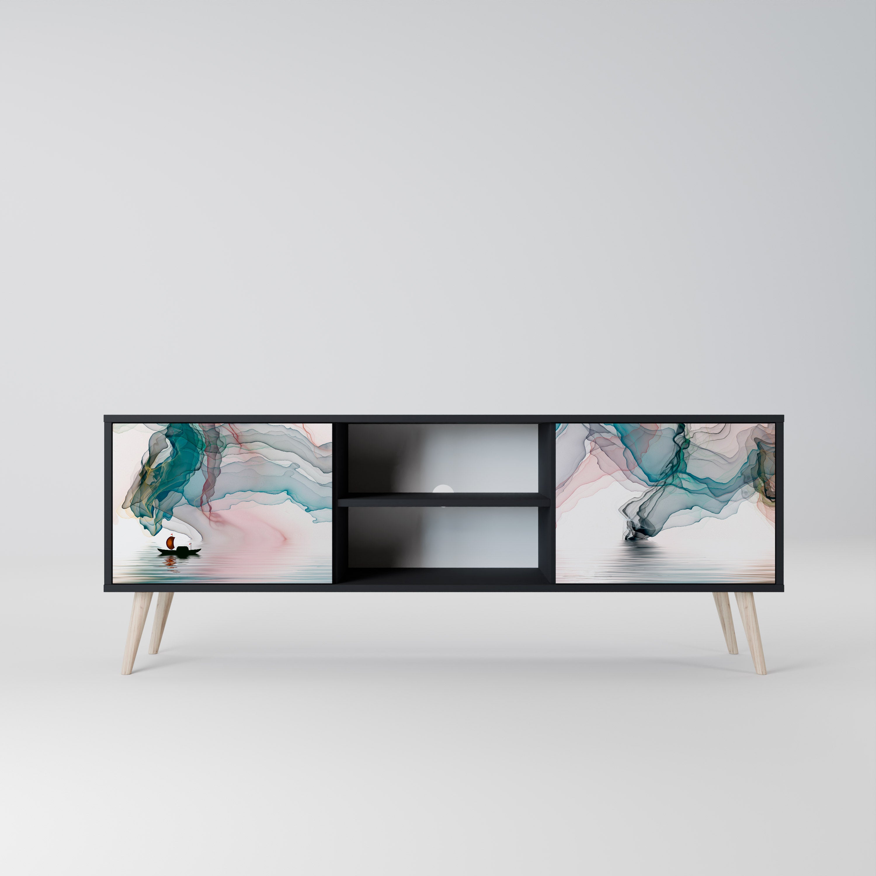 Mueble de TV de 2 puertas VELVET CROSSING con acabado negro