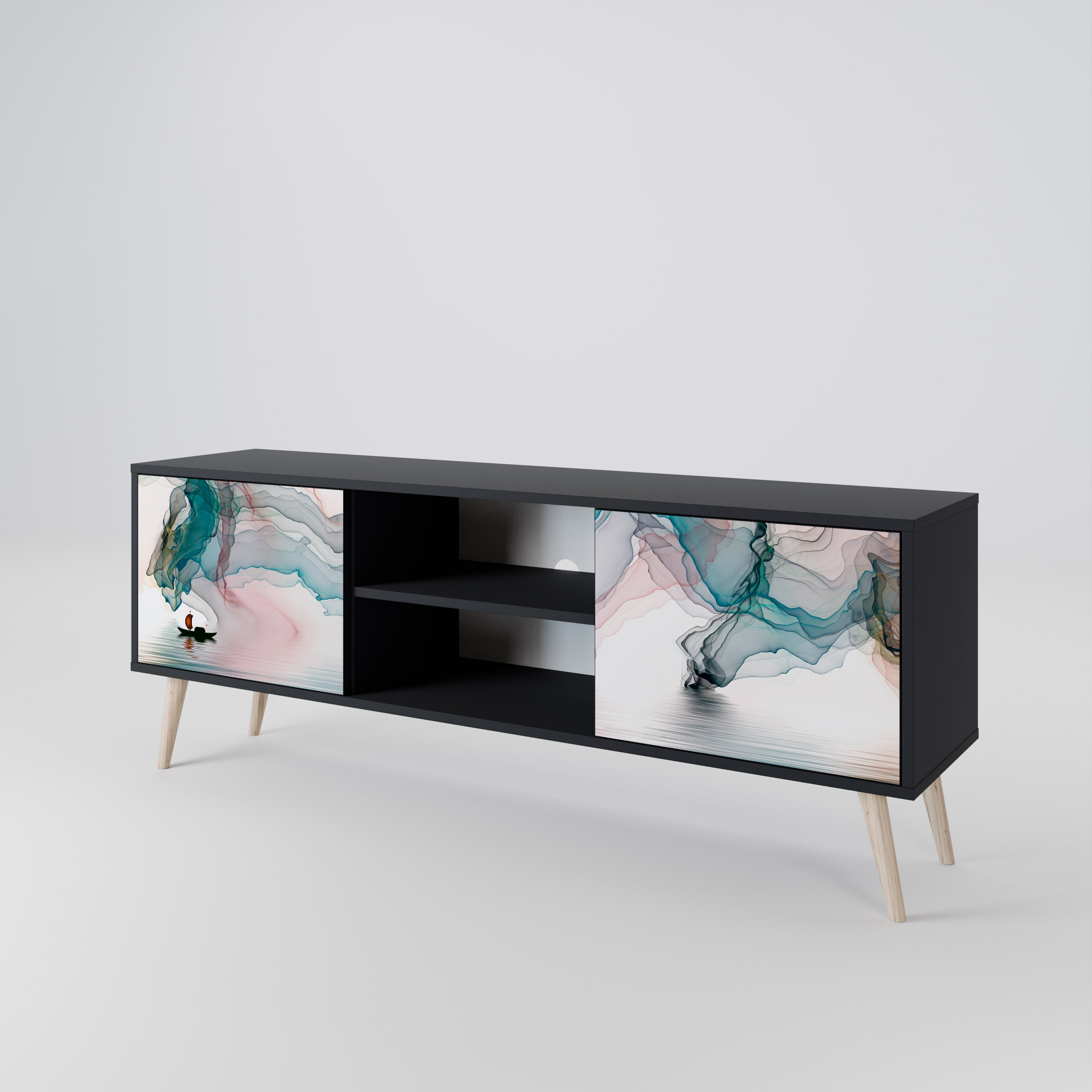 Mueble de TV de 2 puertas VELVET CROSSING con acabado negro