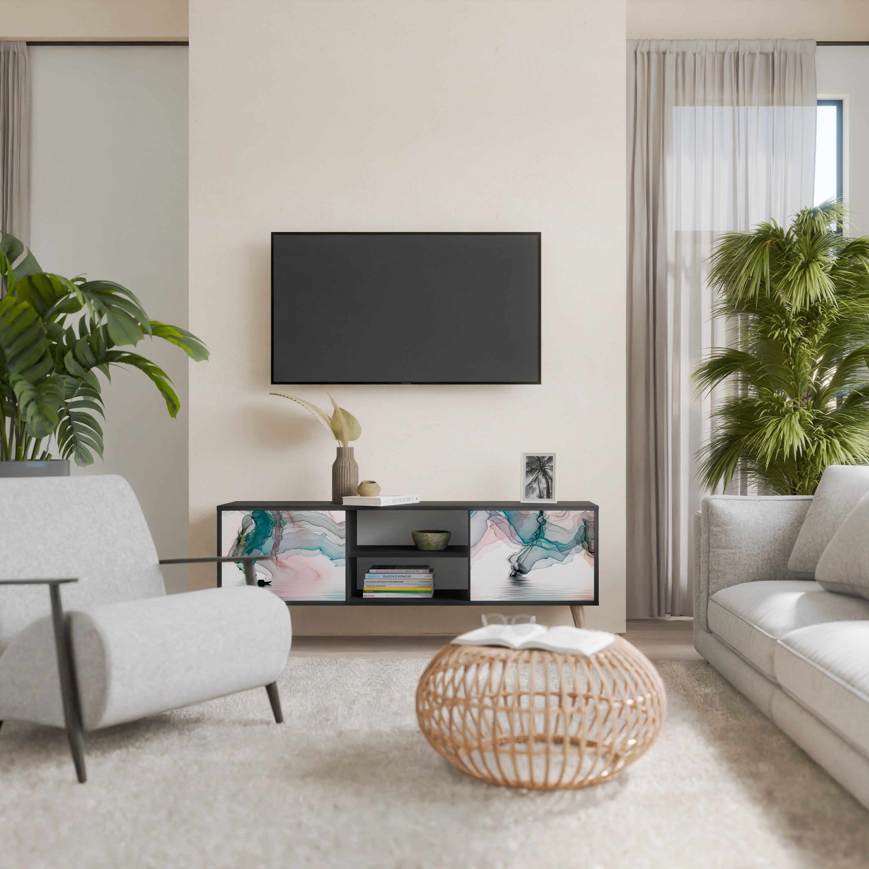 Mueble de TV de 2 puertas VELVET CROSSING con acabado negro