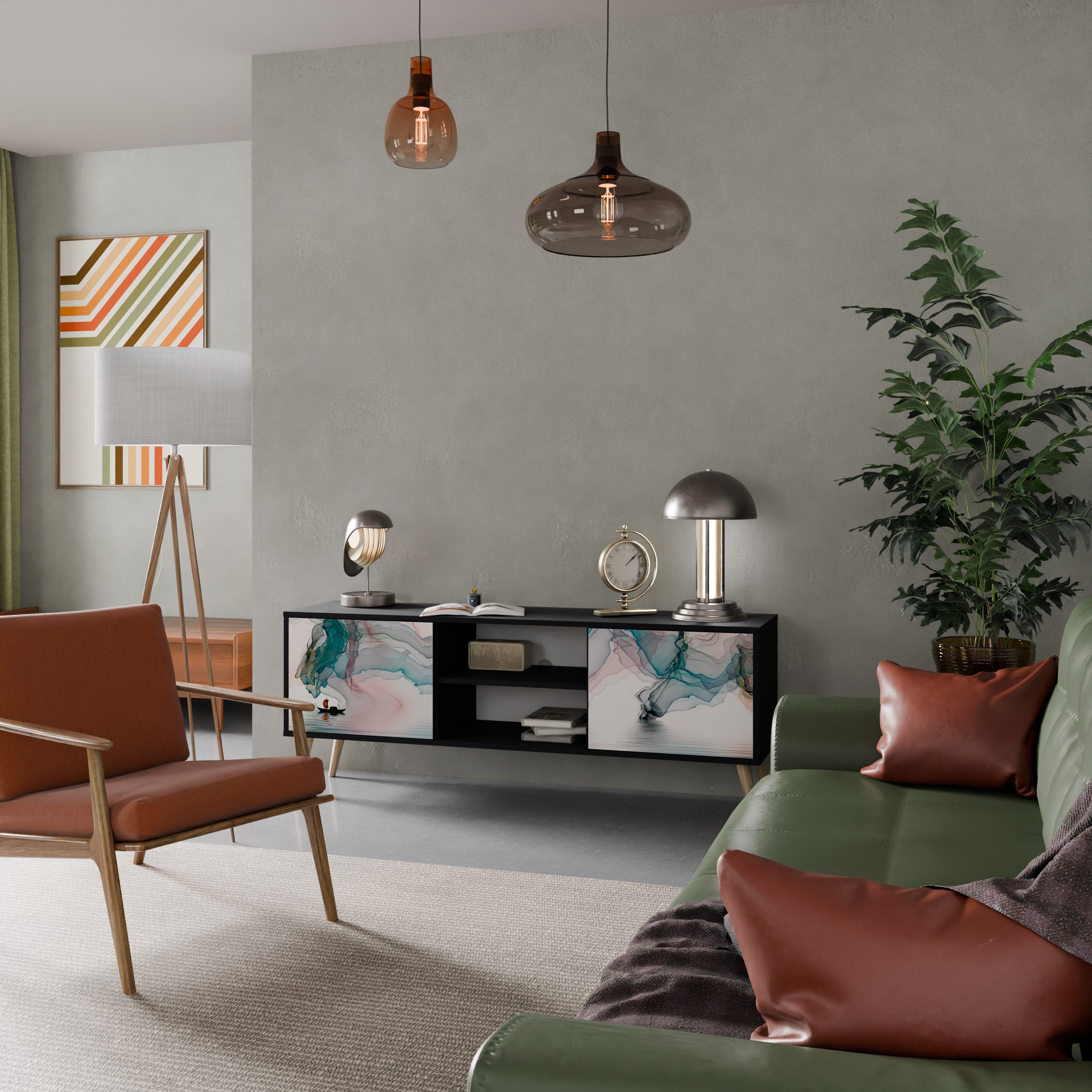 Mueble de TV de 2 puertas VELVET CROSSING con acabado negro