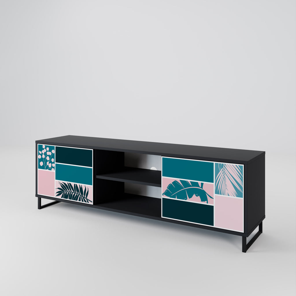 COMBINACIÓN DE FORMAS Mueble de TV de 2 puertas en acabado negro