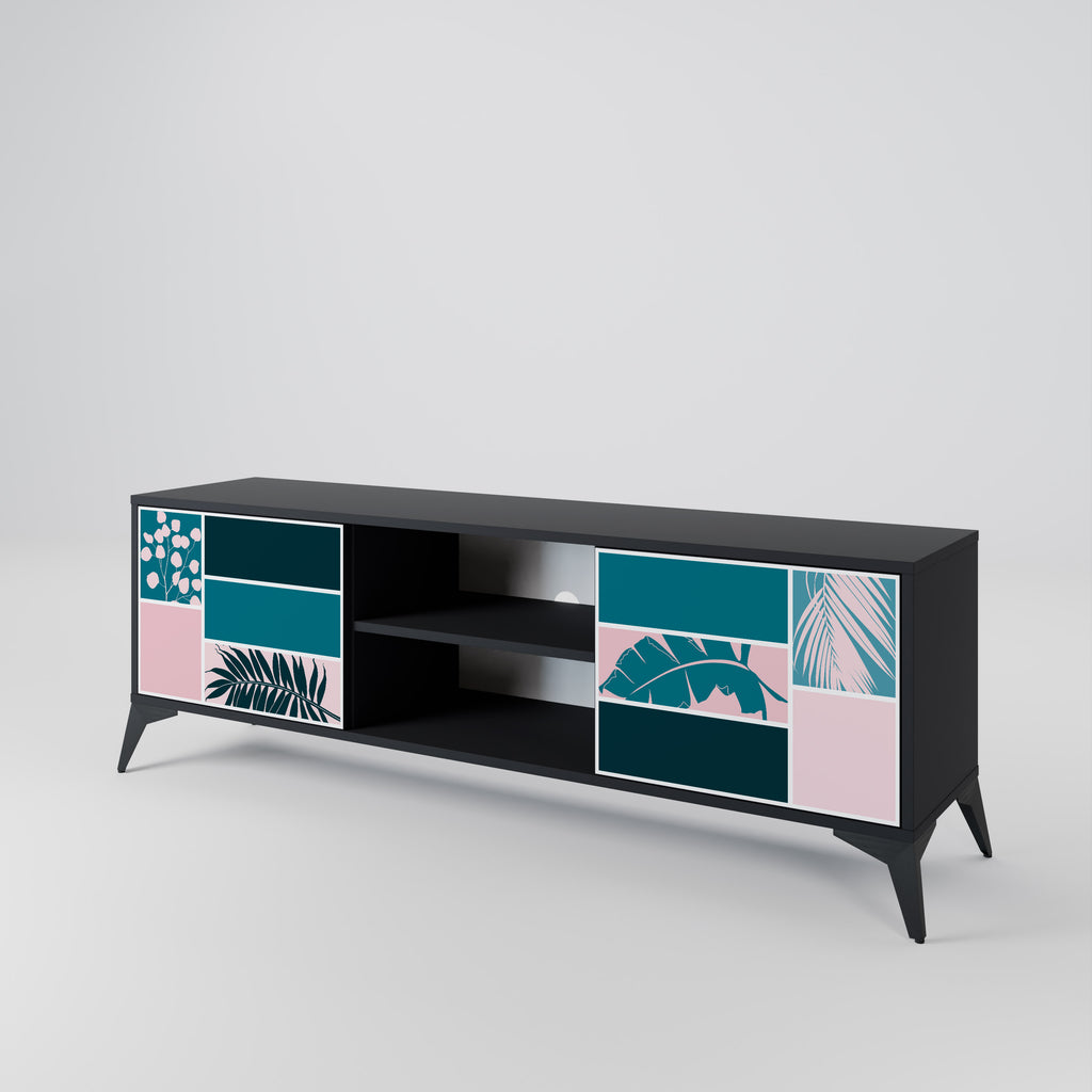 COMBINACIÓN DE FORMAS Mueble de TV de 2 puertas en acabado negro