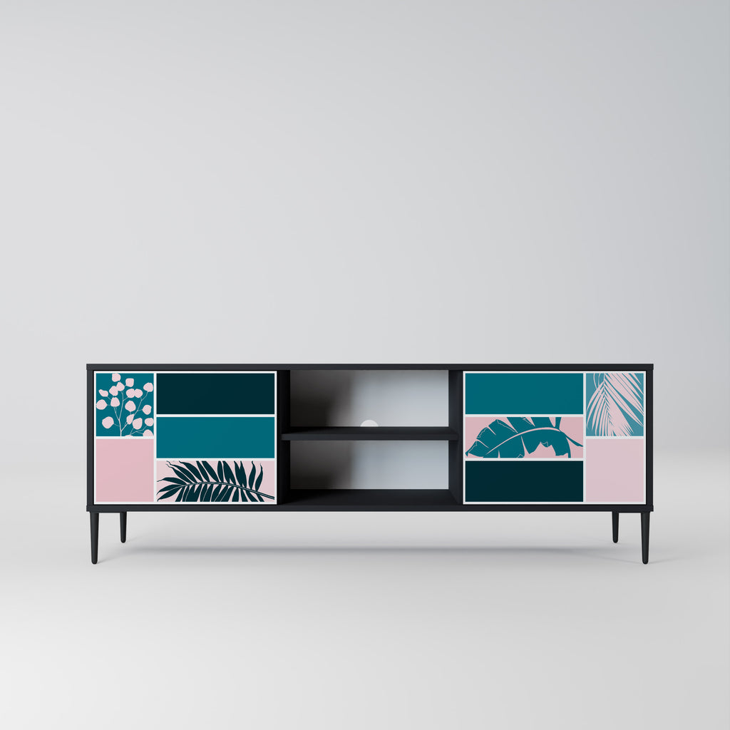 COMBINACIÓN DE FORMAS Mueble de TV de 2 puertas en acabado negro