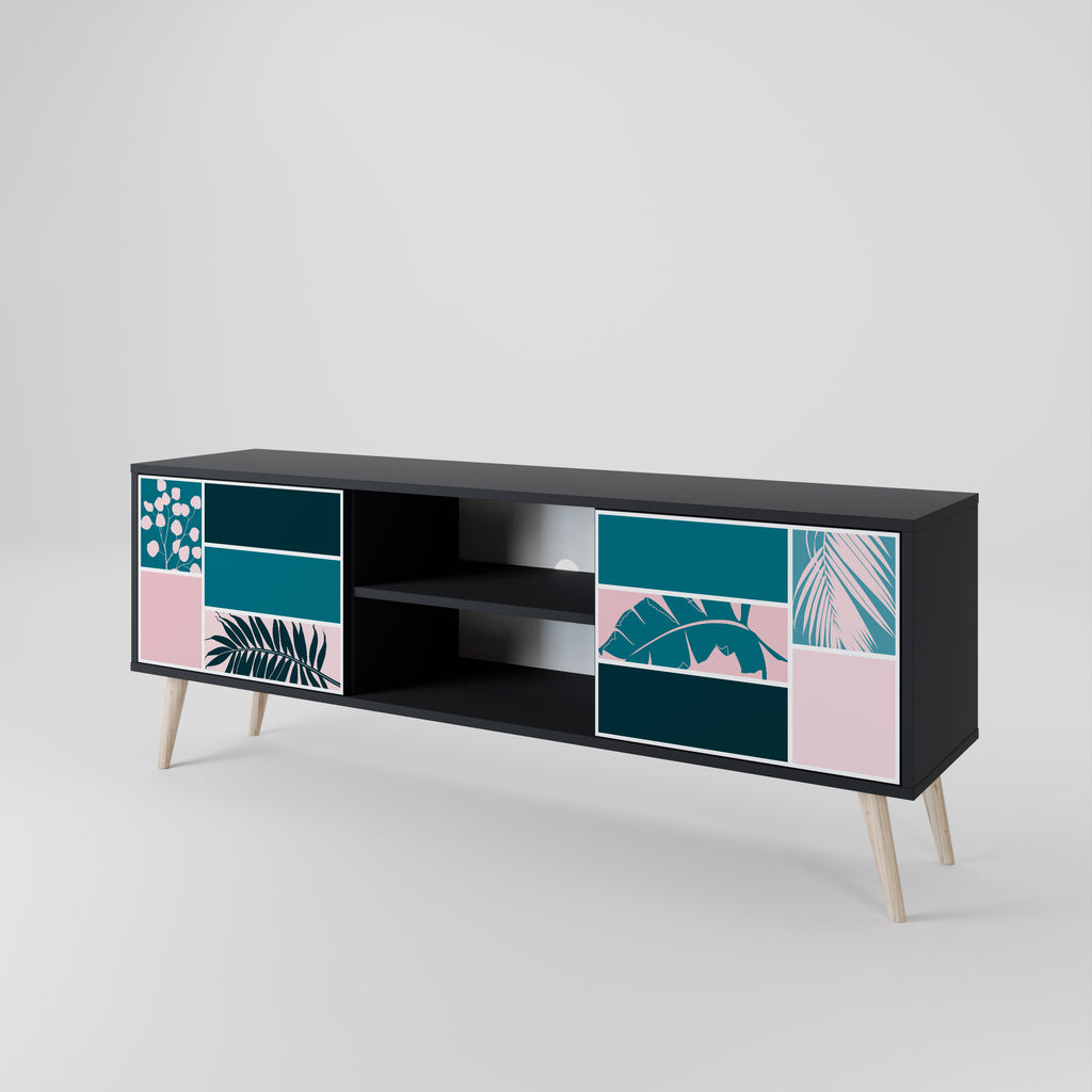 COMBINACIÓN DE FORMAS Mueble de TV de 2 puertas en acabado negro