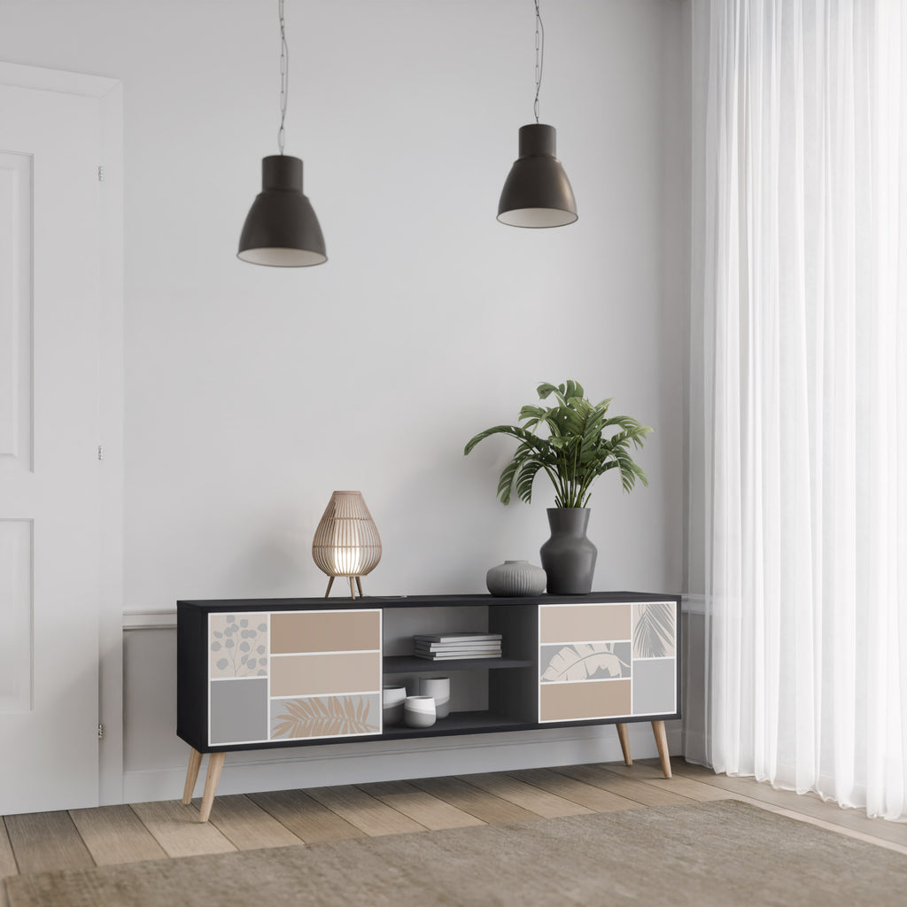 Mueble de TV de 2 puertas TROPICAL SHAPES en acabado negro