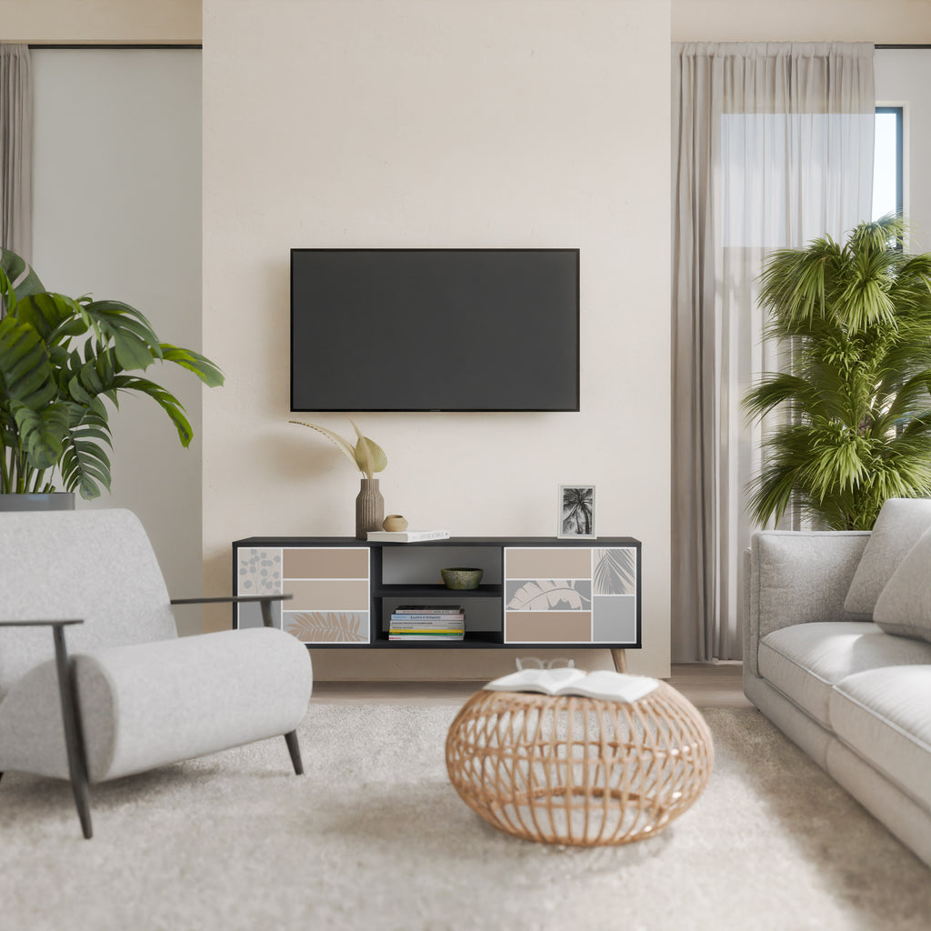 Mueble de TV de 2 puertas TROPICAL SHAPES en acabado negro