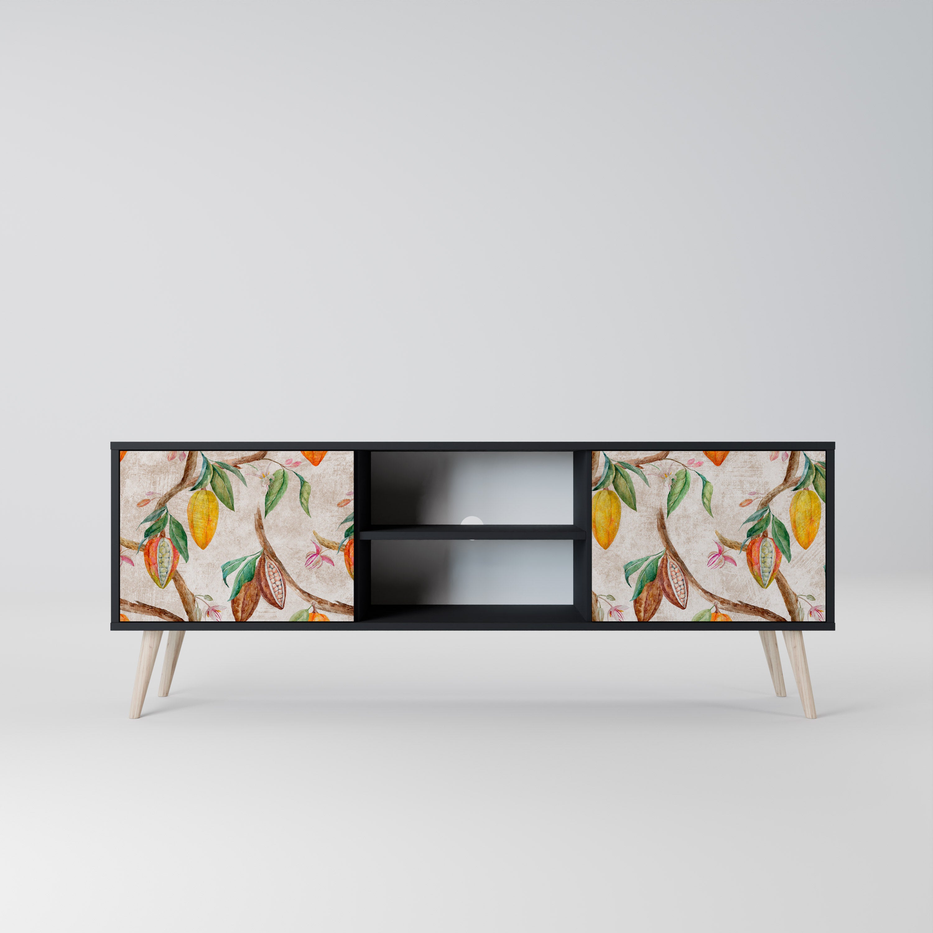 Mueble de TV de 2 puertas COCOA FRUITS con acabado negro